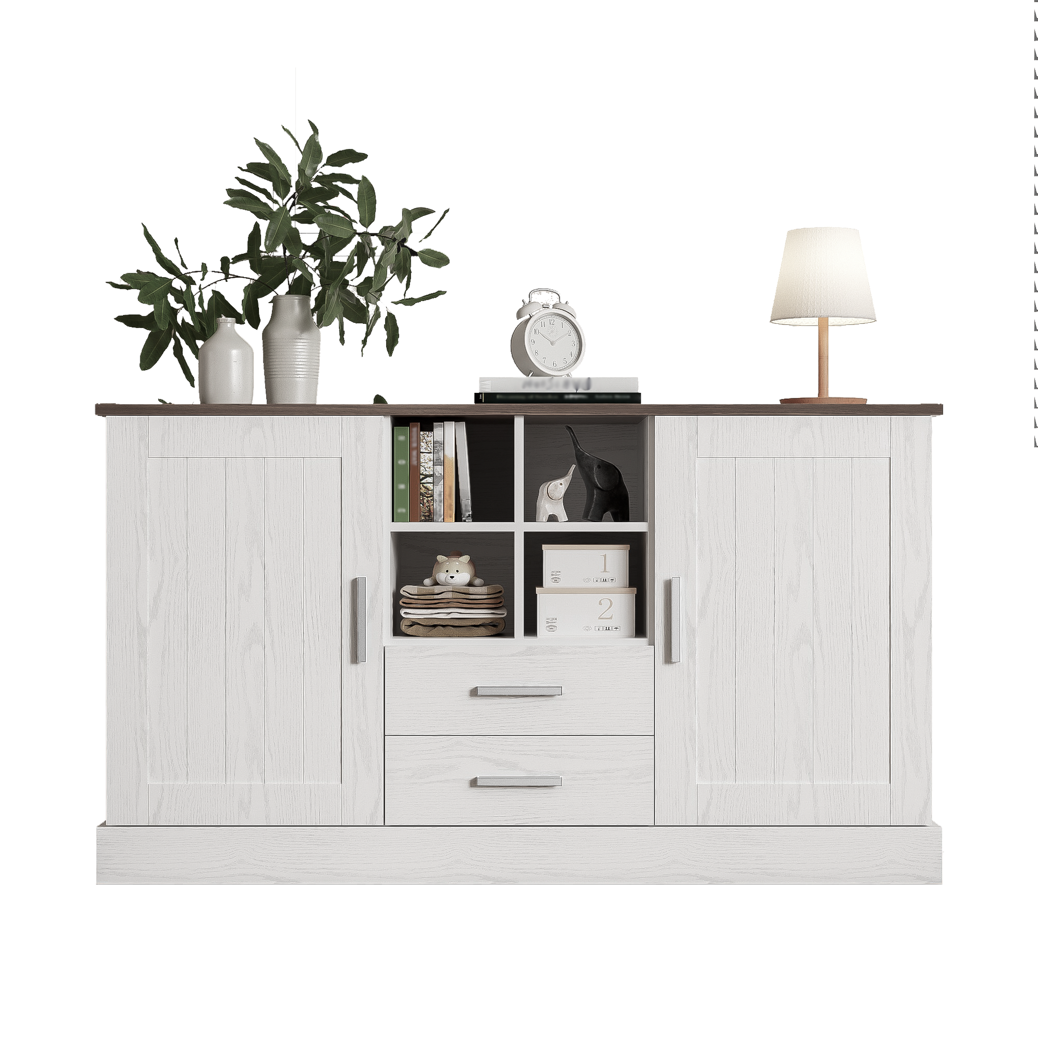 MERAX Buffet 2 porte(s) 2 tiroir(s) - 140 cm blanc panneau de particules