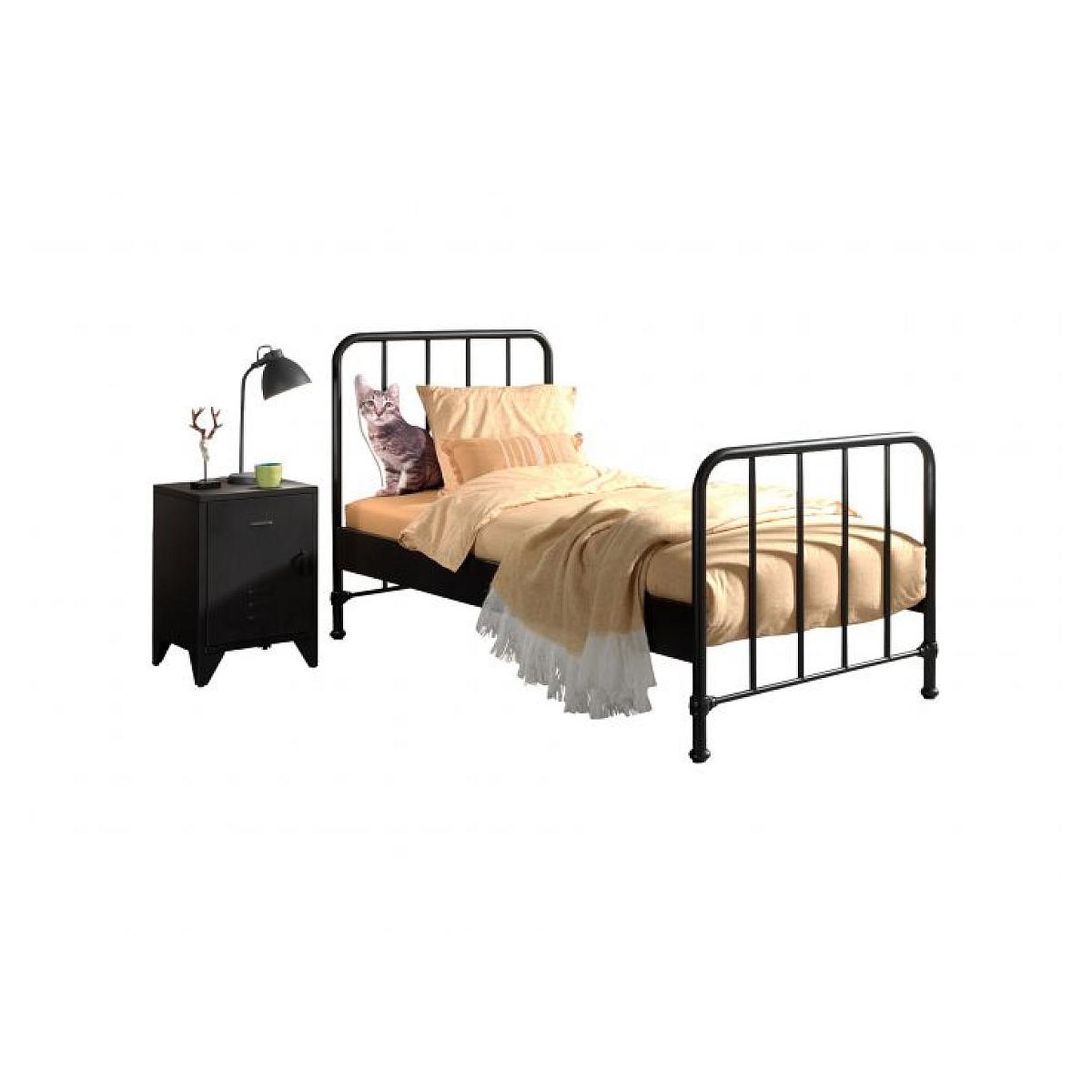 Vipack Lit et chevet Bronxx 90x200 noir