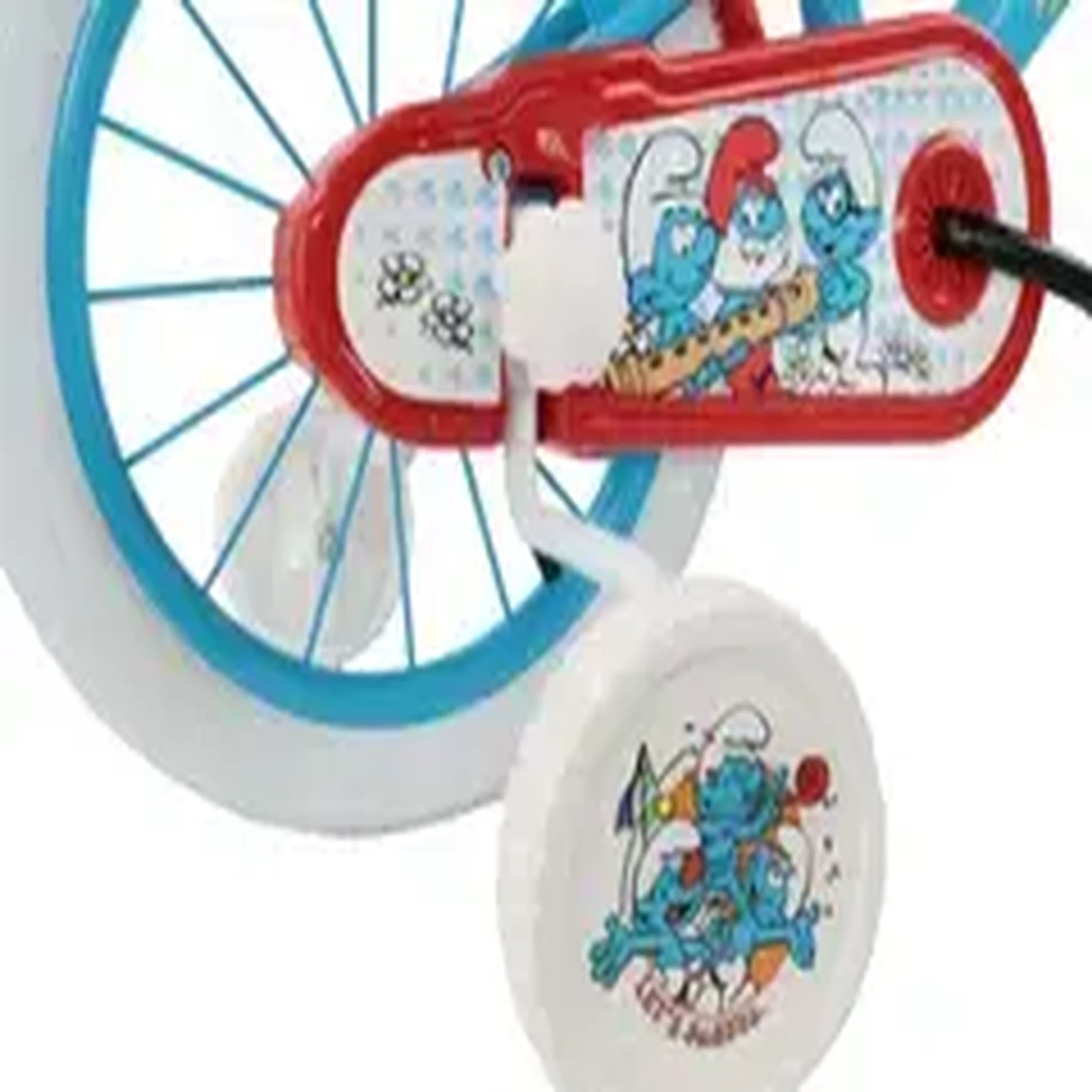 Voir la diapositive 3 : Vélo enfant - Modèle 14'' Schtroumpfs  pour enfant de taille 90 cm à 105 cm équipé de 2 freins, plaque avant, Gardes Boues + Gourde