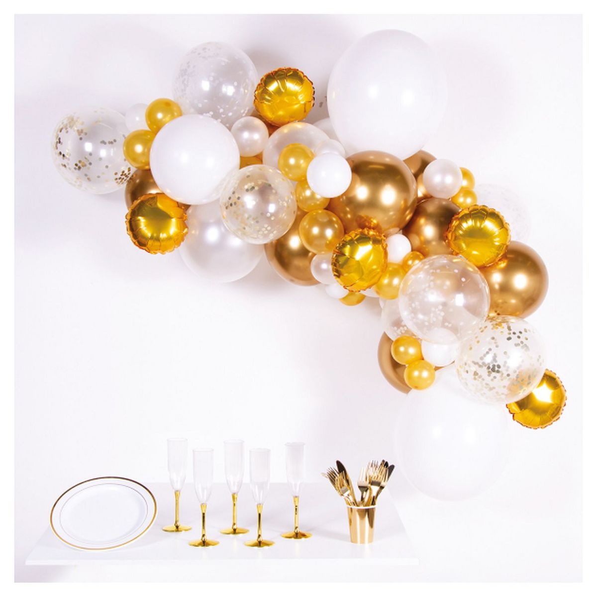AMSCAN Guirlande Ballon latex DIY Blanc/Or