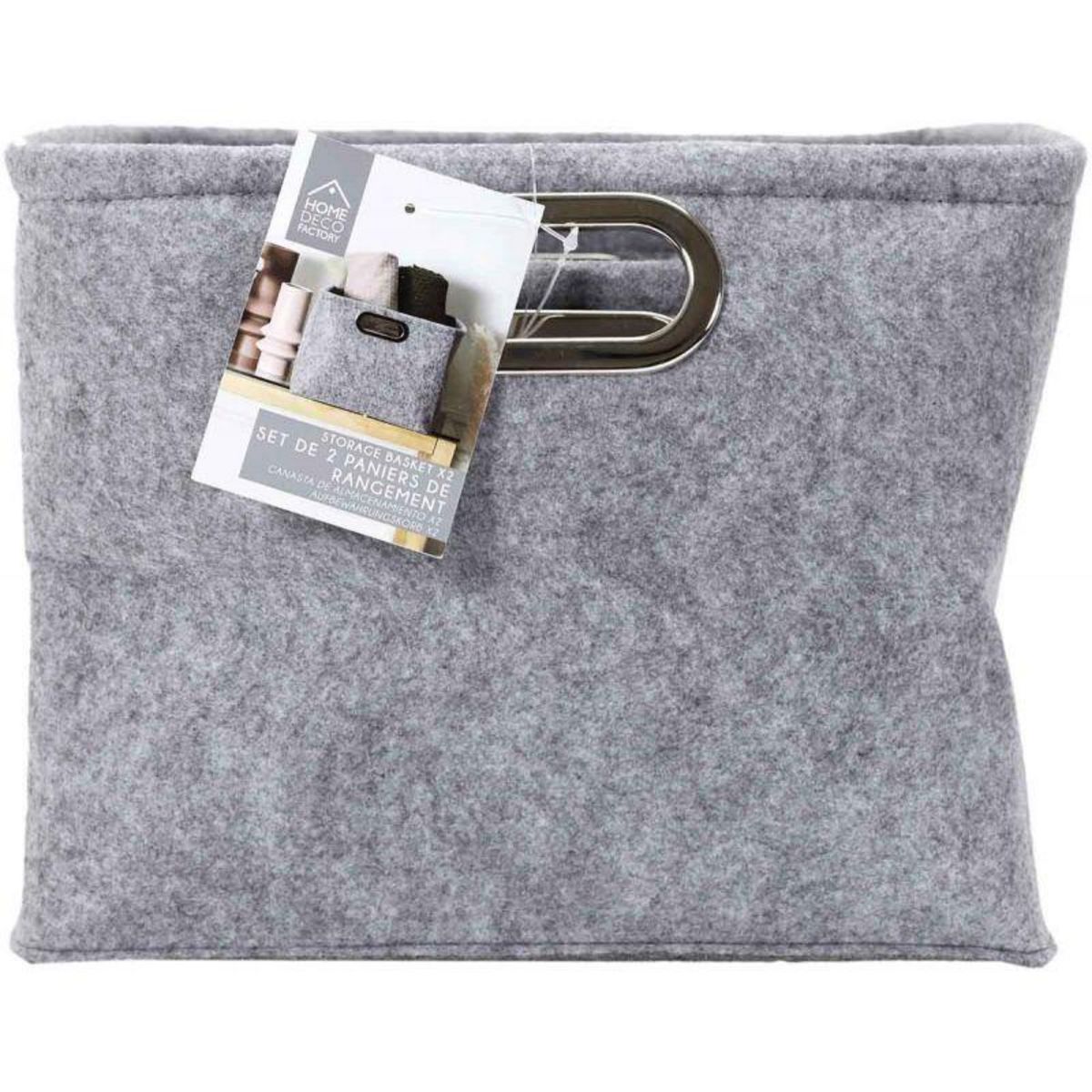 Paris Prix Lot de 2 Paniers de Rangement  Anses  40cm Gris