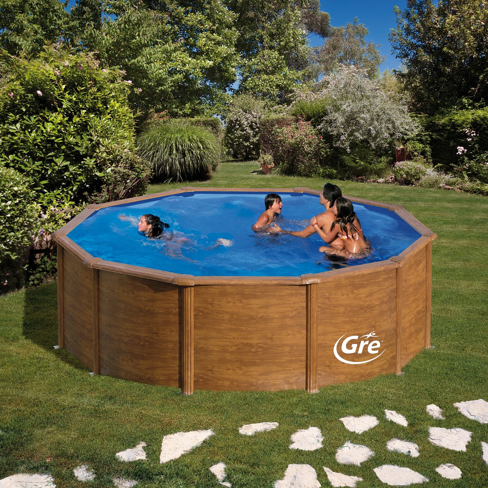 GRE Piscine ronde en acier 4,80m x 1,22m - Imitation bois