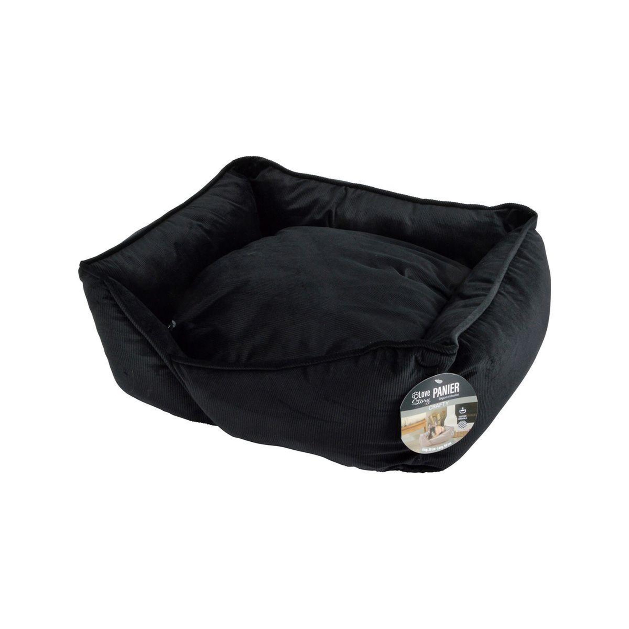 Voir la diapositive 3 : LOVE STORY Panier chien & chat velours  crafty  55cm noir