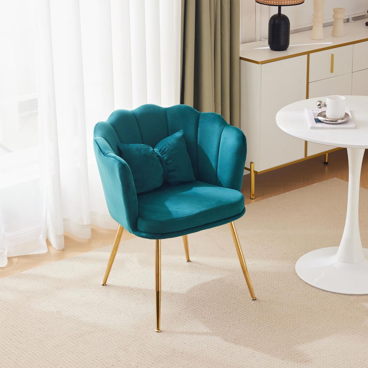MERAX Fauteuil Fixe Avec Coussin Papillon Et Pieds En Métal Vert