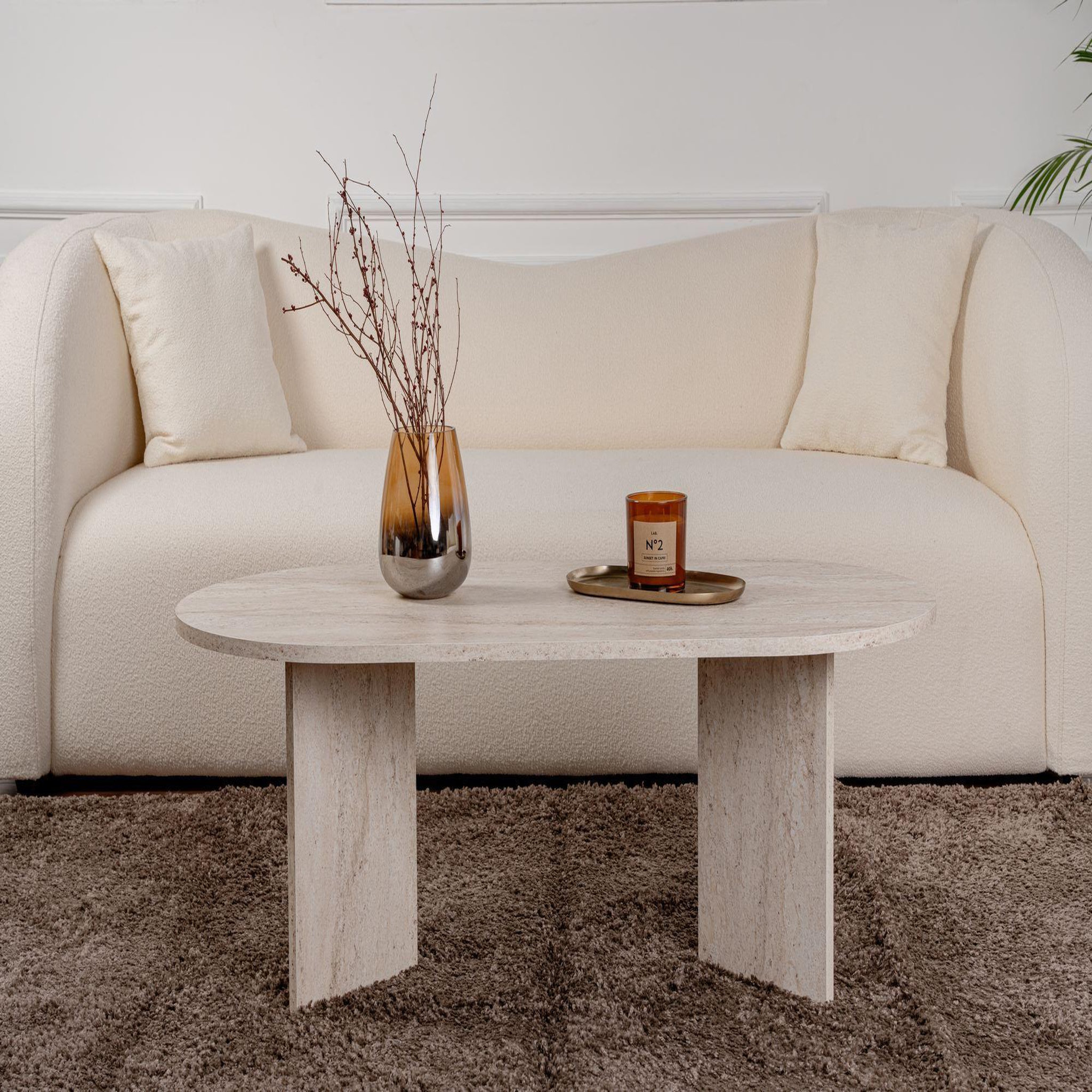 Voir la diapositive 3 : Habitat et Jardin Table basse en bois  sable  - 60 x 119 x 40 cm - travertin