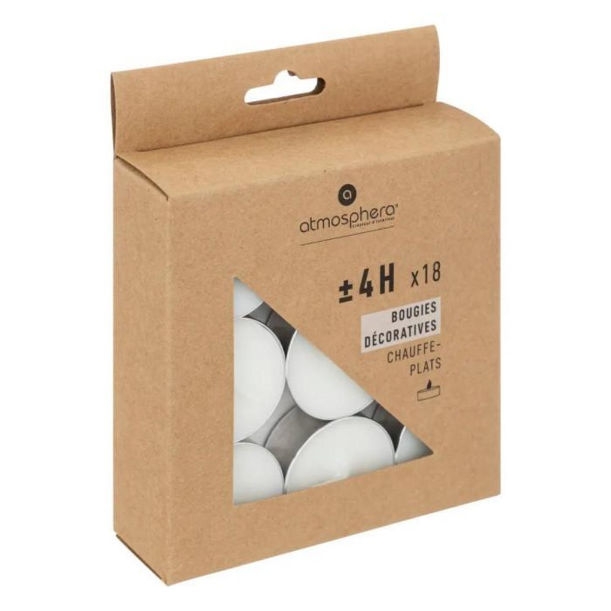 ATMOSPHERA Lot de 18 Bougies Chauffe-Plat  Hugo  3,7cm Blanc