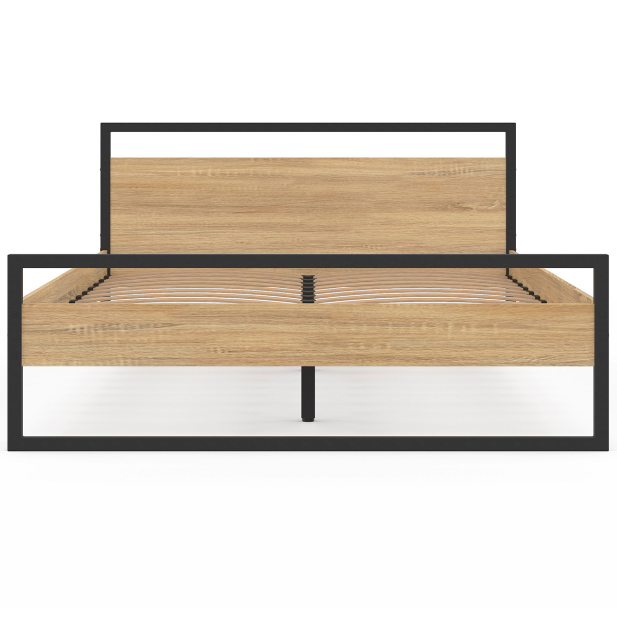 ID MARKET Lit double industriel DETROIT avec tête de lit et sommier 140 x 190 cm bois et métal noir