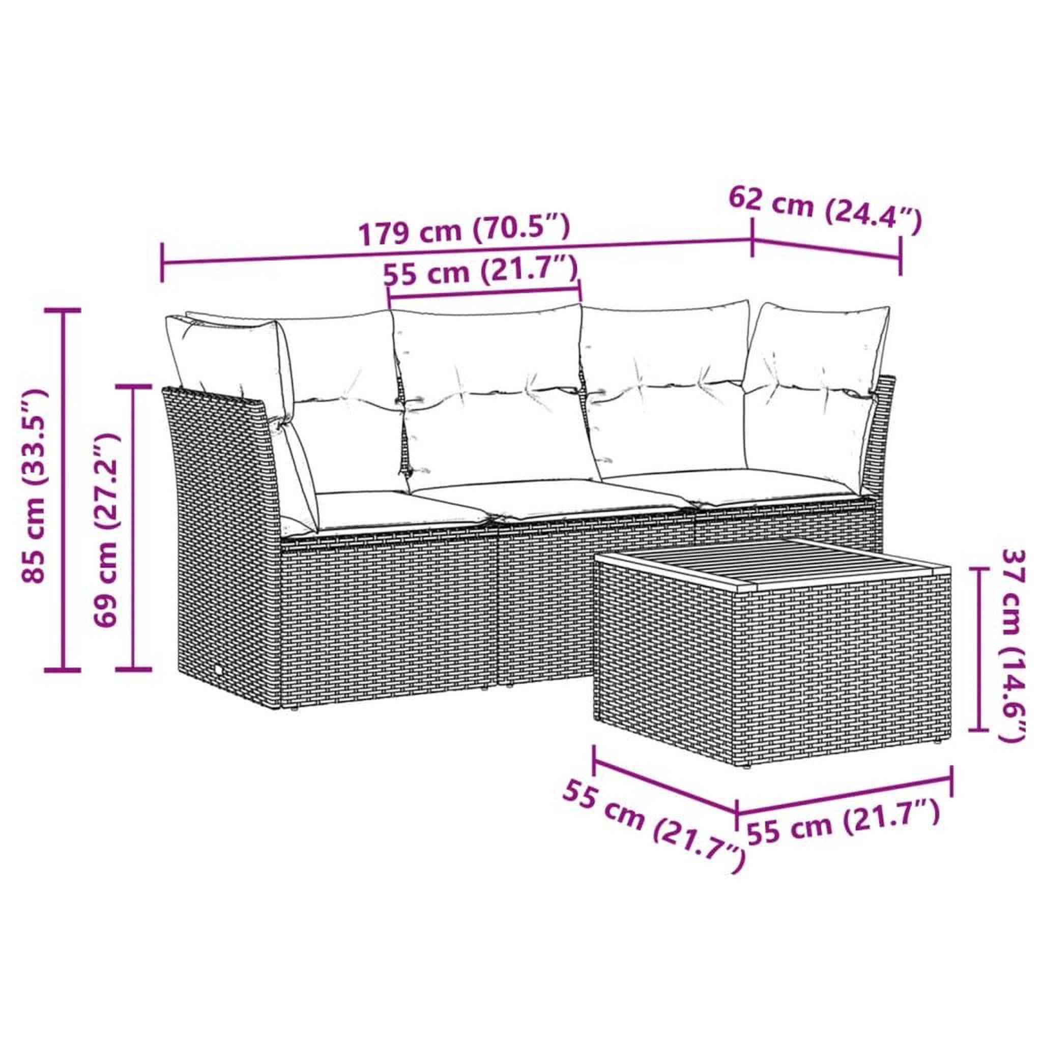 Voir la diapositive 6 : VIDAXL Salon de jardin avec coussins 4pcs melange beige resine tressee