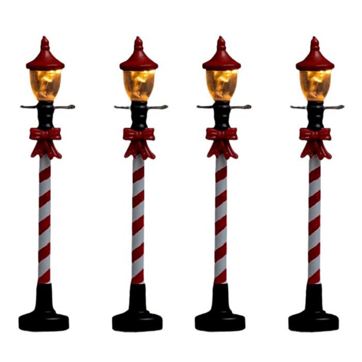 FEERIC LIGHT & CHRISTMAS Lot de 4 Lampadaires à Led  Village  10cm Rouge