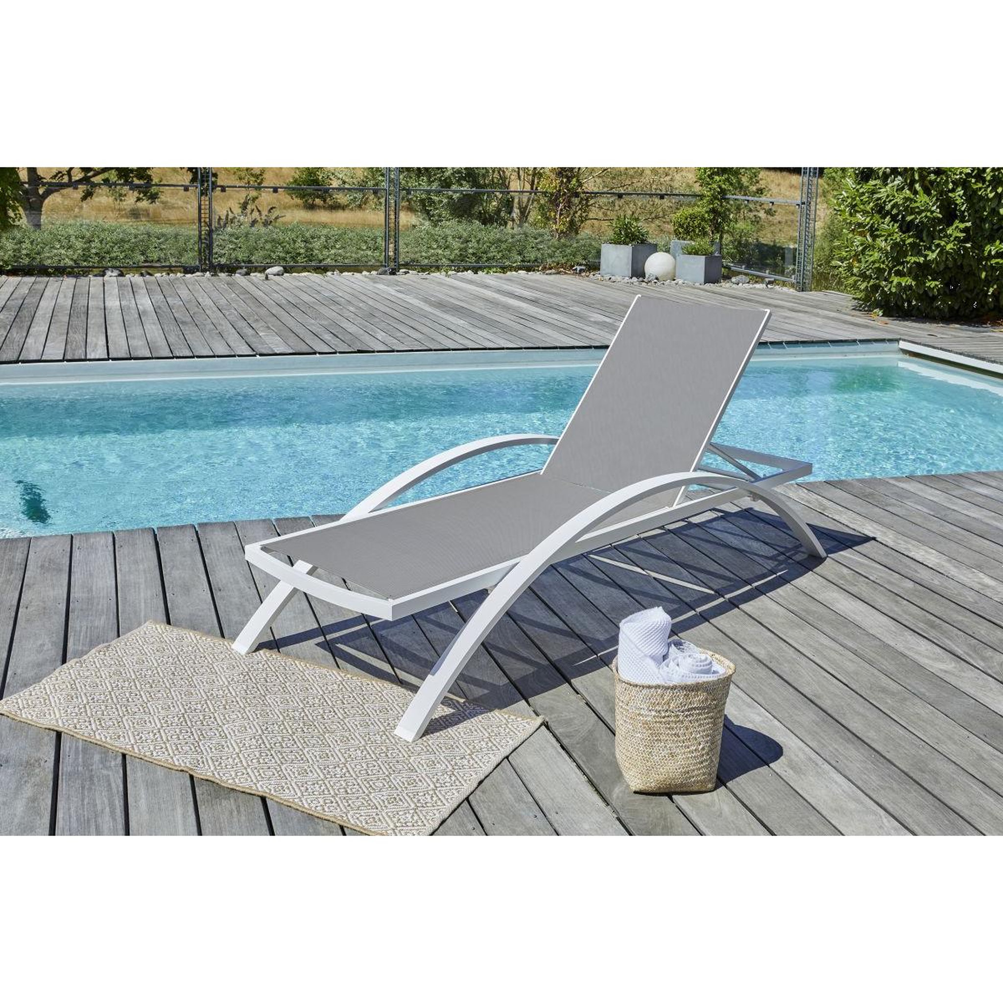 Voir la diapositive 5 : DCB GARDEN Lot de 2 Bains de Soleil  Barcelona  195cm Blanc