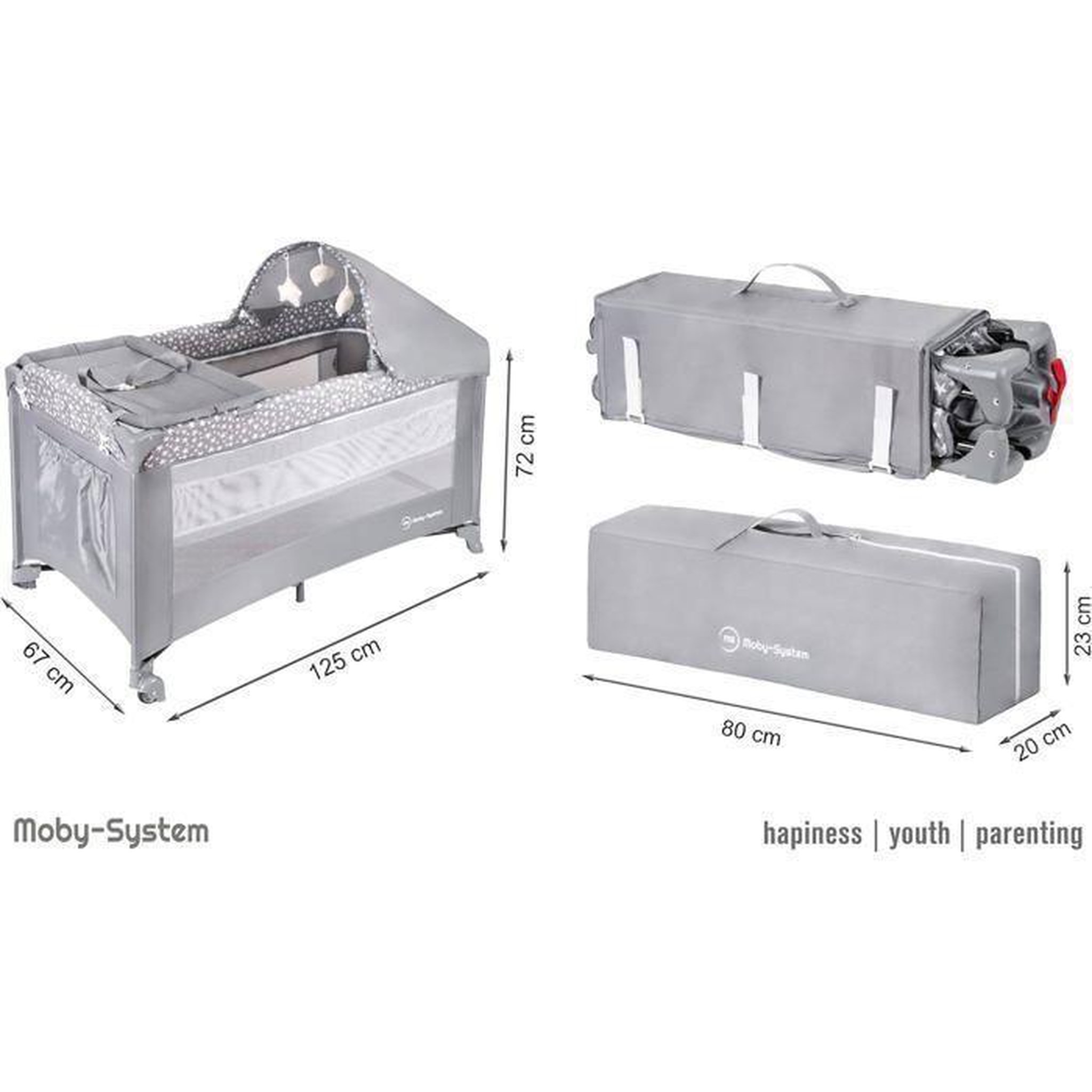 Voir la diapositive 3 : MOBY SYSTEM Lit Parapluie Bébé 2 niveaux de matelas (Haut 0-6 mois, Bas 6-36 mois), Pliable