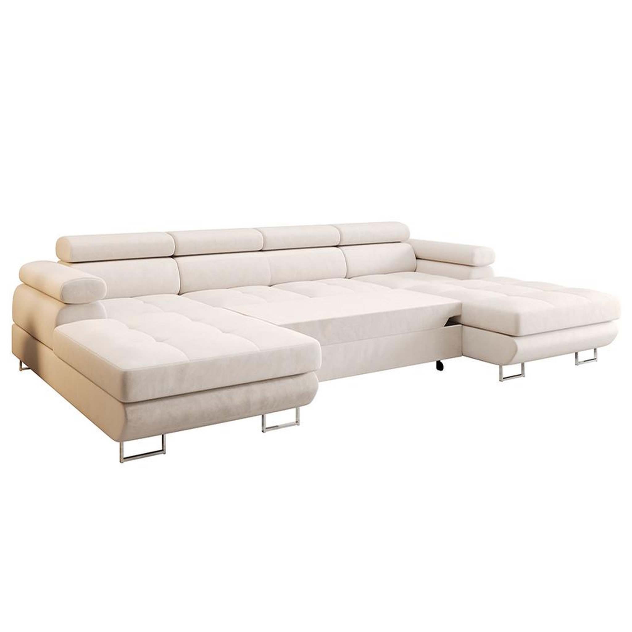 Voir la diapositive 6 : BEST MOBILIER Ayden - canapé panoramique en u 7 places convertible avec coffre et têtières réglables en tissu