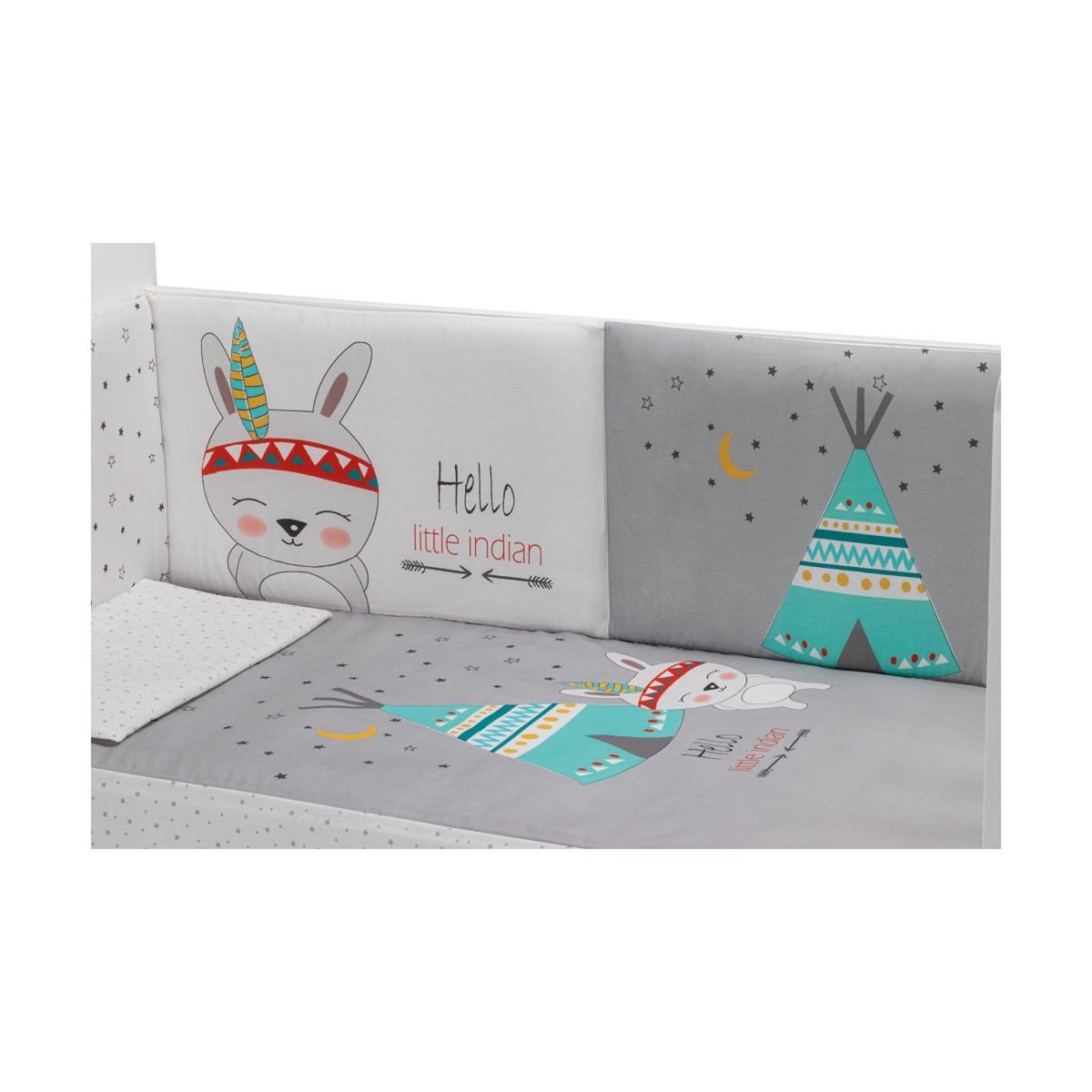 INTERBABY Lit Bébé Star Nature  and  Parure de lit 3 Pcs. Tipi/Oso Verd