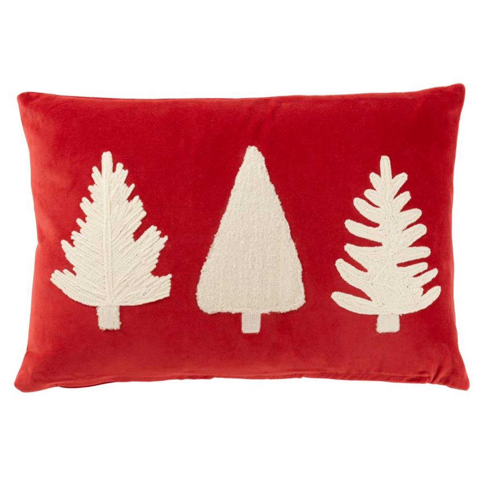 J-LINE Coussin déco en velours  sapin  30x45cm rouge