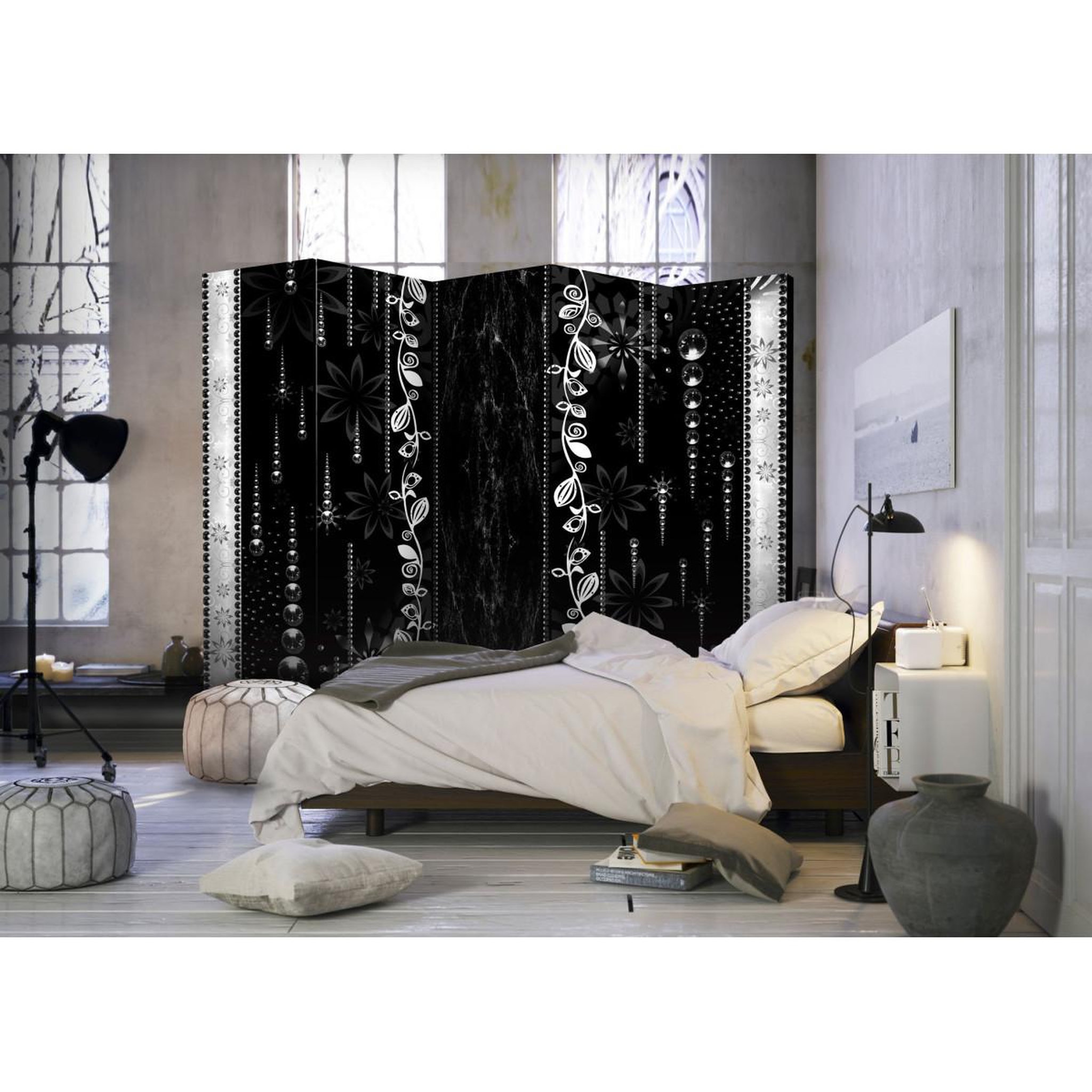 Voir la diapositive 2 : Paris Prix Paravent 5 volets  black elegance  172x225cm