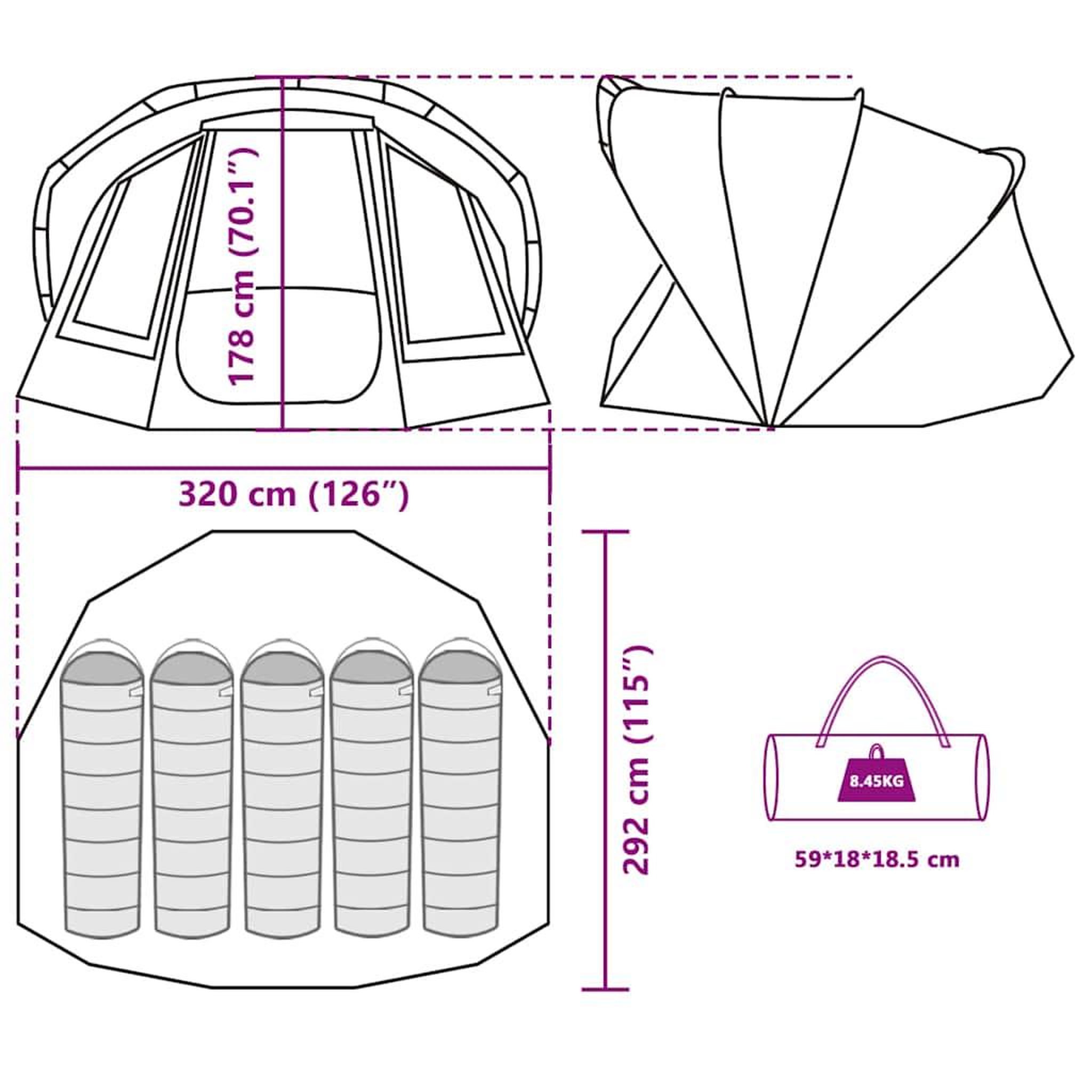 Voir la diapositive 6 : VIDAXL Tente de peche 5 personnes marron impermeable