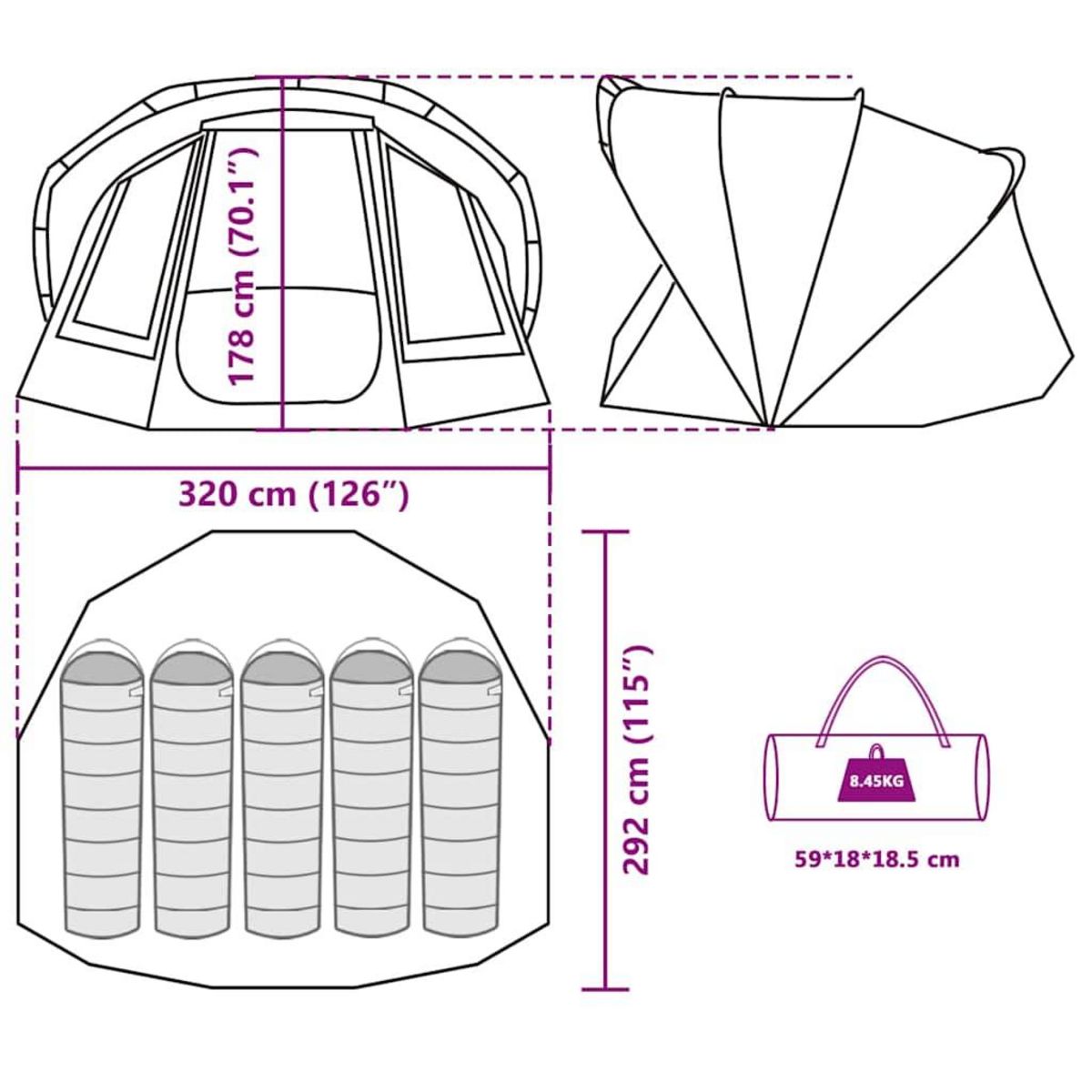 VIDAXL Tente de peche 5 personnes marron impermeable
