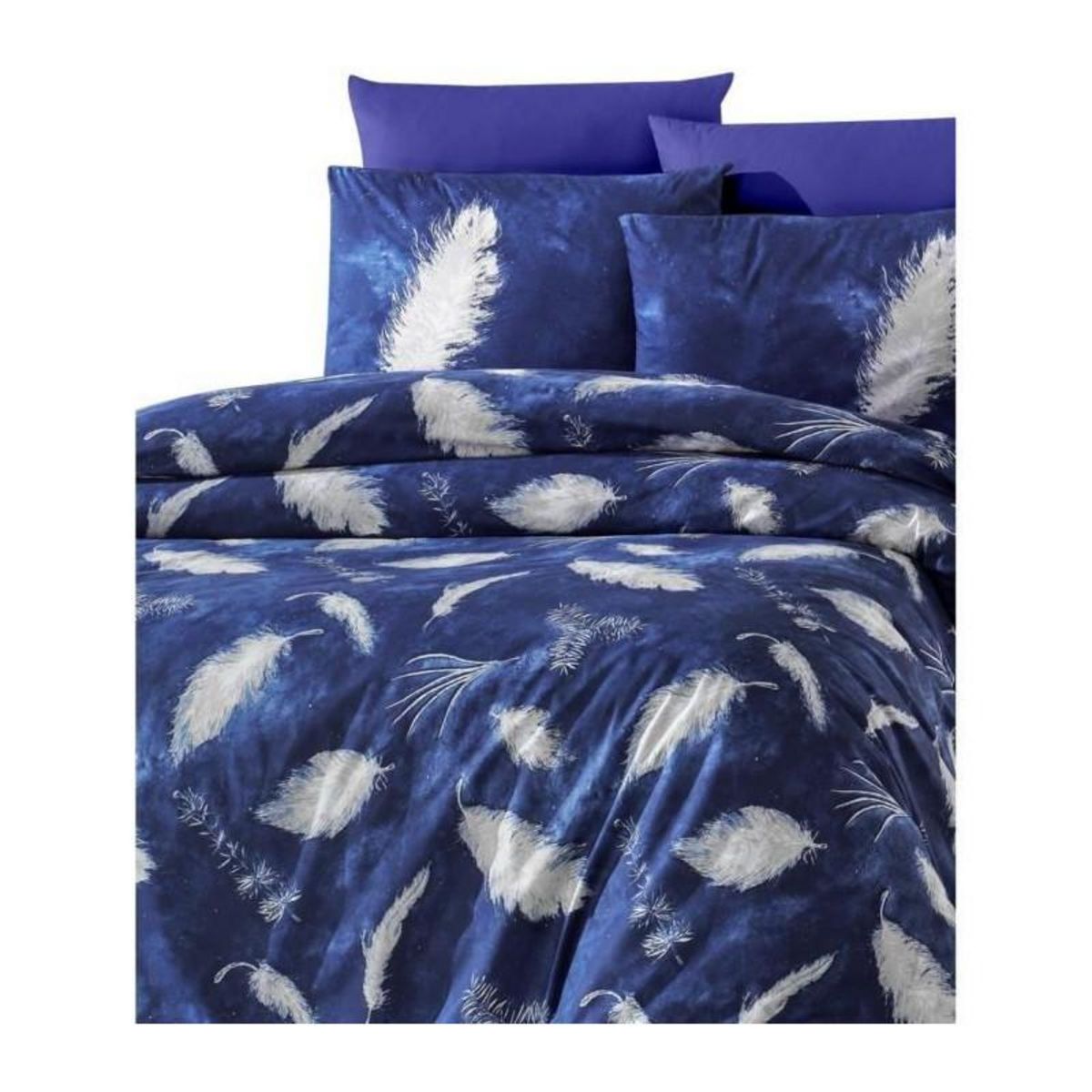 GENERIQUE Parure de lit - 1 housse de couette 220 x 240 cm + 2 taies d'oreiller 60 x 60 cm - 100% coton renforcé - Bleu