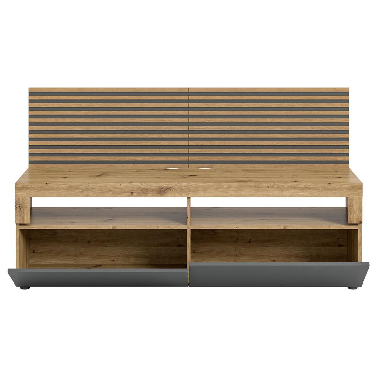 BEST MOBILIER Brentford - meuble tv - effet bois et gris - 2 portes - 160 cm