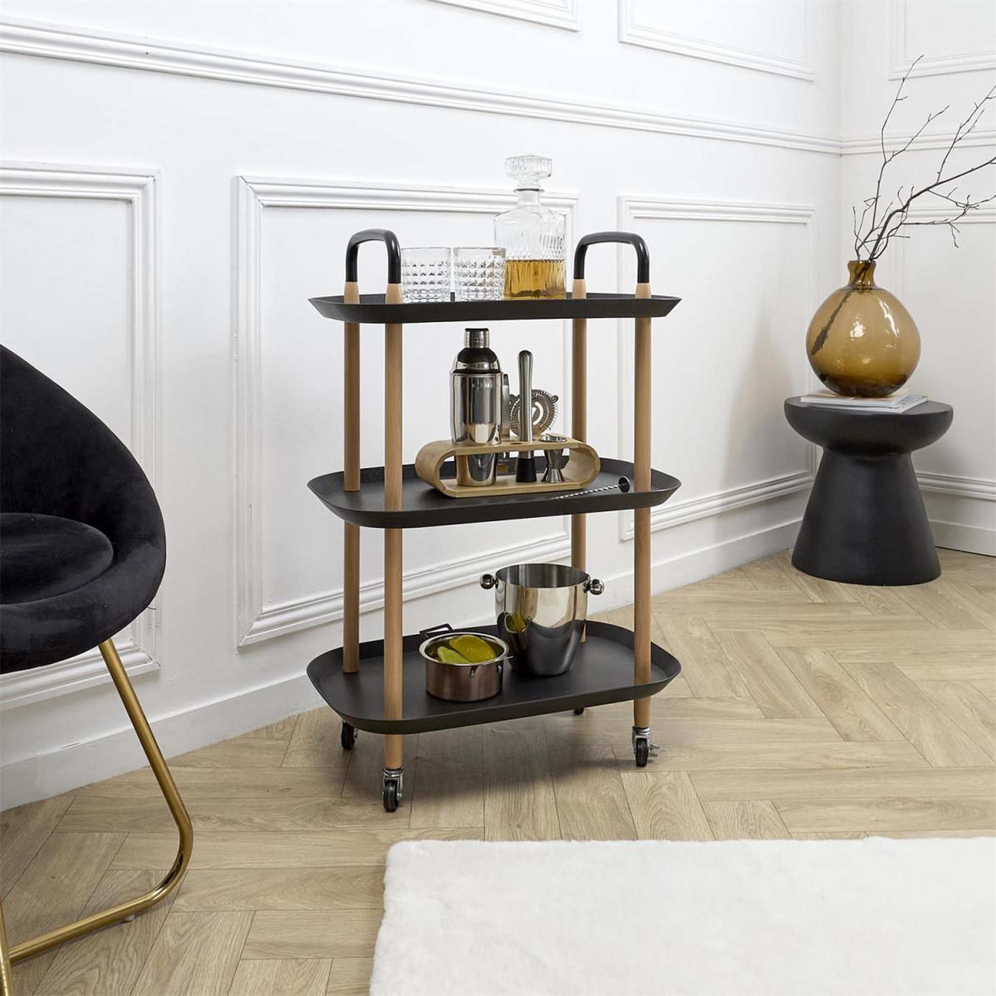Voir la diapositive 4 : The Home Deco Factory Desserte de cuisine 3 niveaux  kaleo  81cm noir