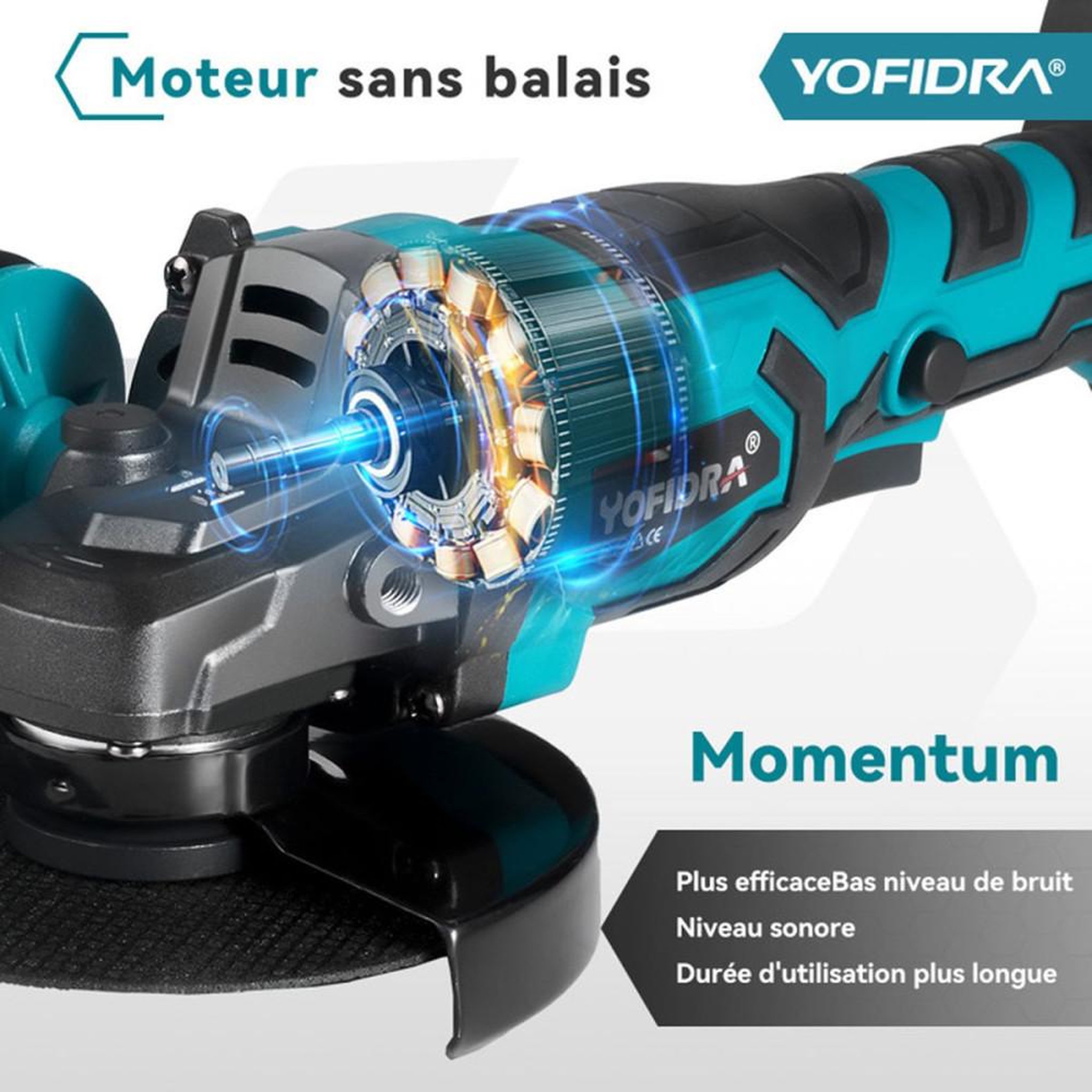 Voir la diapositive 3 : Meuleuse d'angle sans fil 125 mm brushless 850 W, 3 vitesses YOFIDRA, jusqu'à 8000 tr/min, interrupteur à pression variable