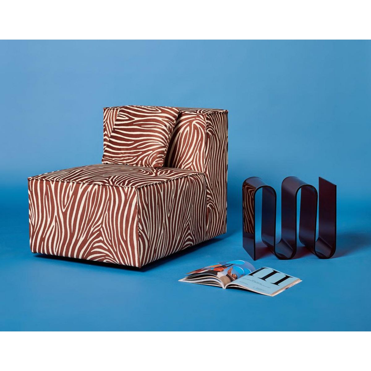 LISA DESIGN Arty - module d'assise sans accoudoirs zèbre en velours