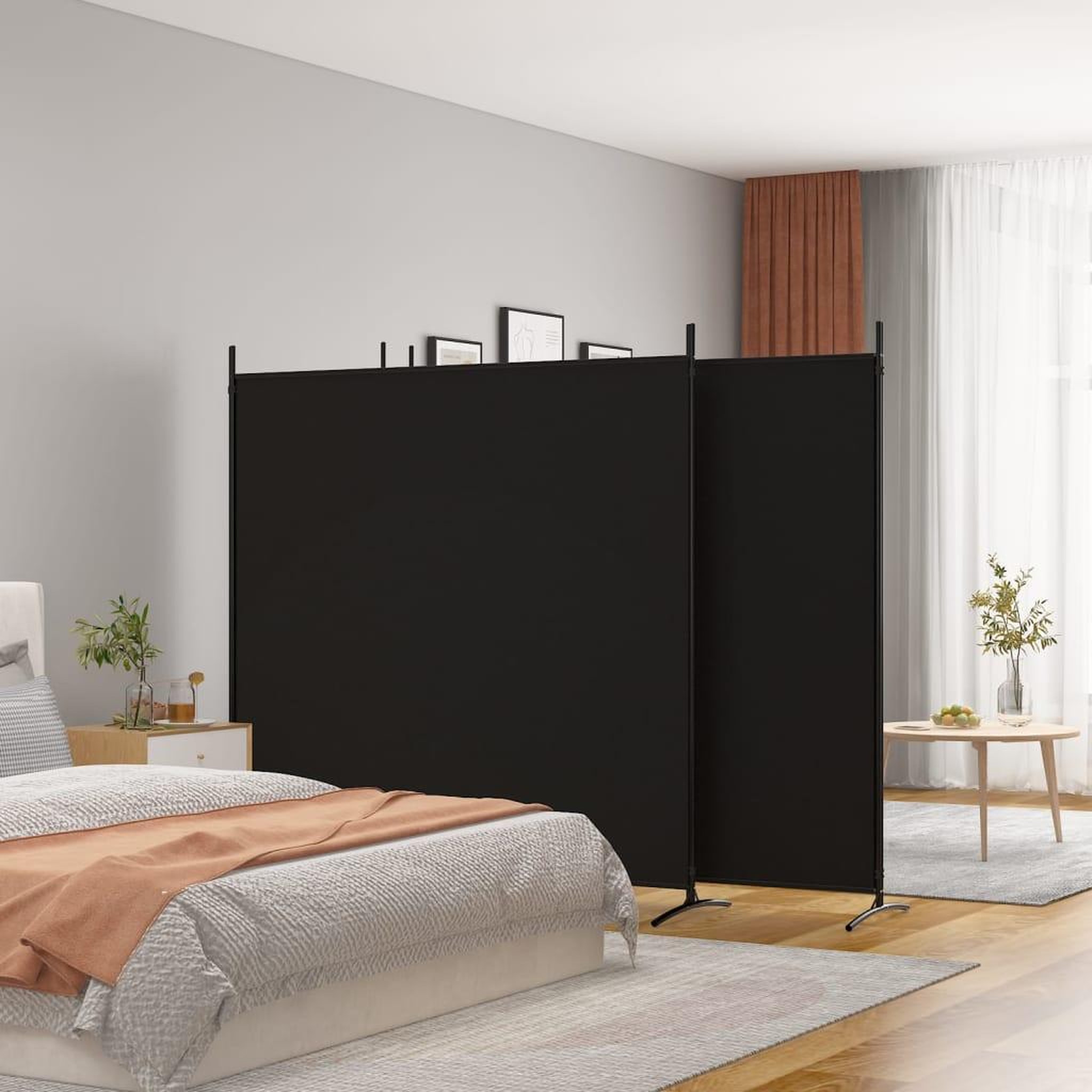 Voir la diapositive 1 : VIDAXL Cloison de separation 4 panneaux Noir 698x180 cm Tissu