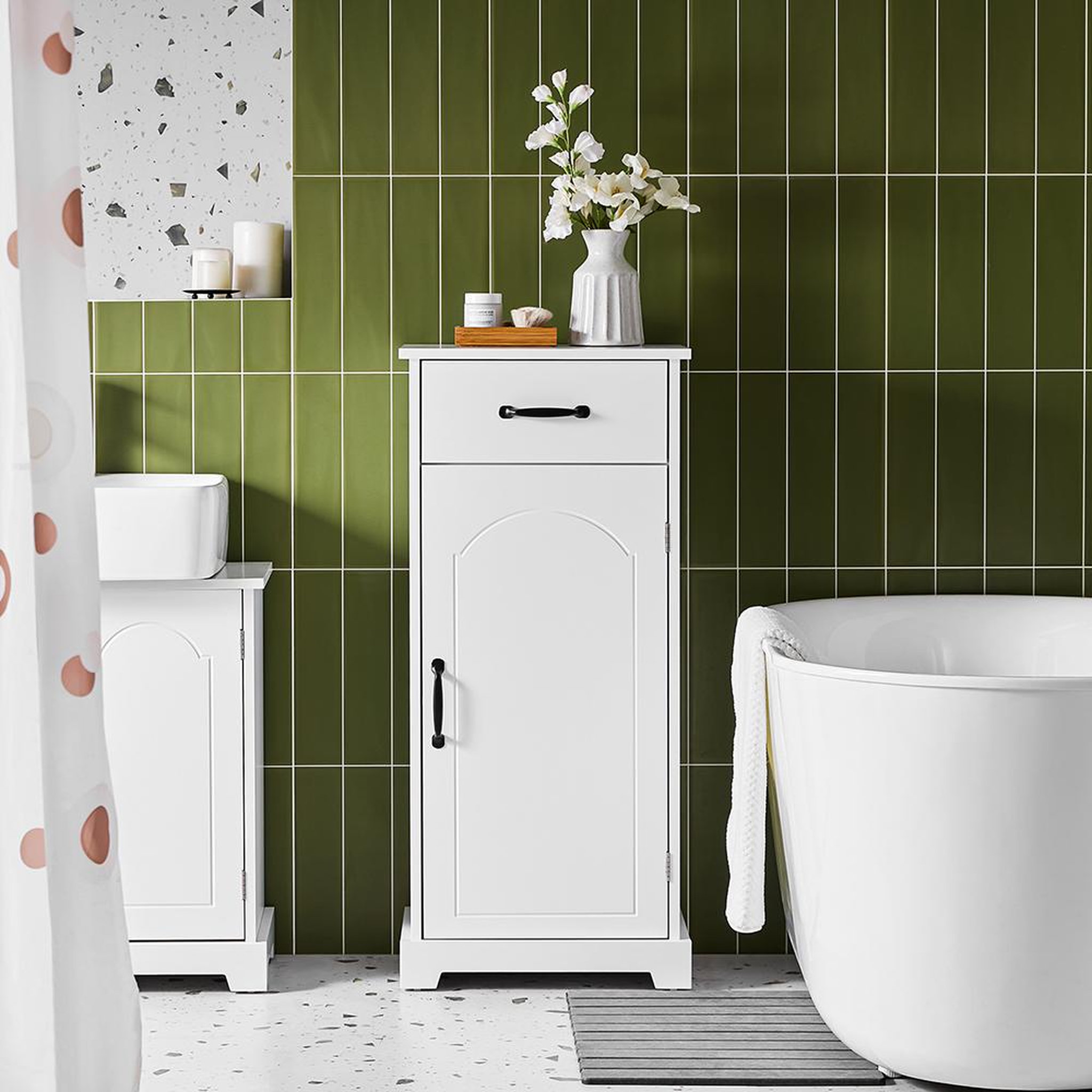 Voir la diapositive 4 : SOBUY SoBuy - Meuble de salle de bain bas avec un tiroir - Blanc - 42x30x93cm - Classique - BZR207-W