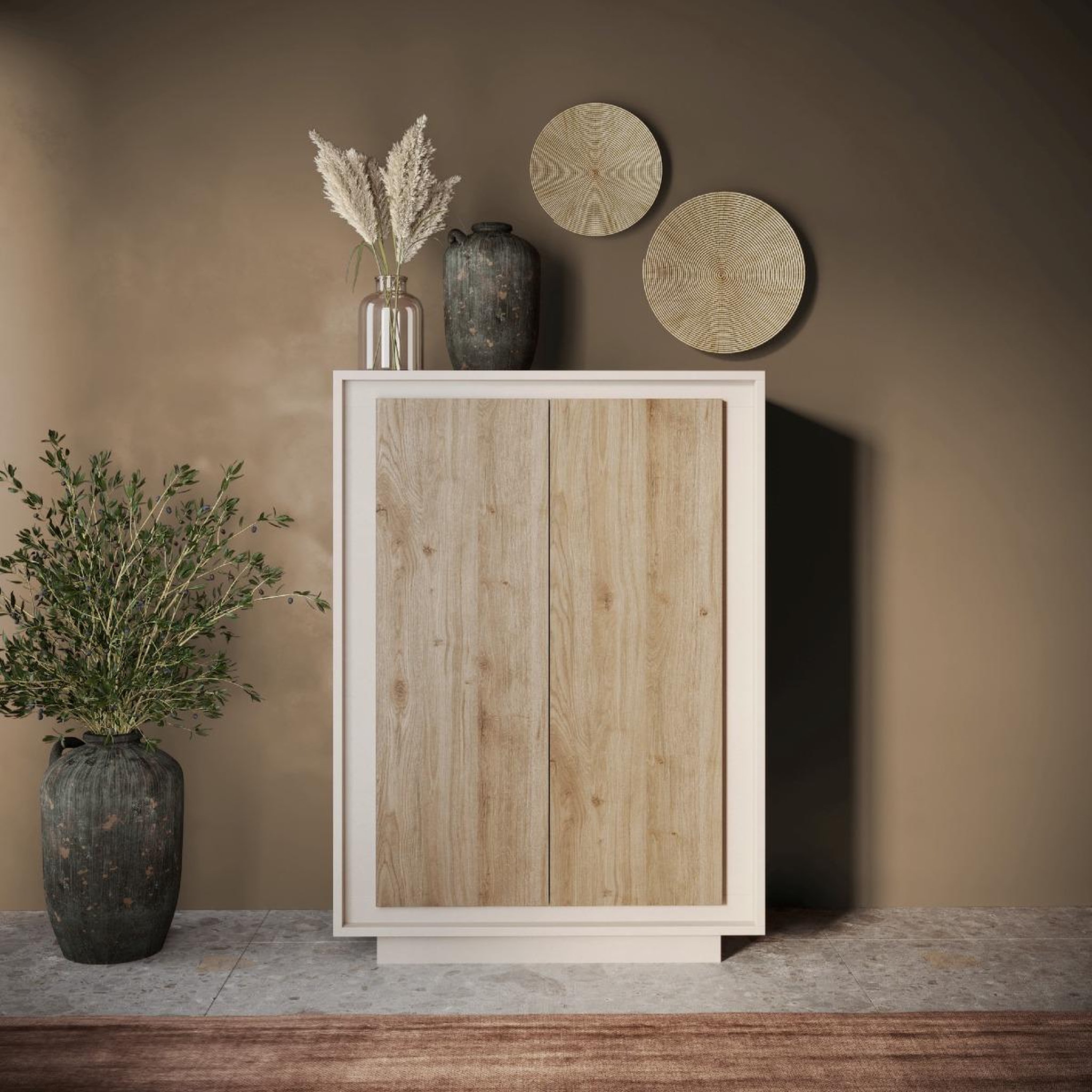 Voir la diapositive 2 : JLC KREATION Argentier-bar contemporain beige et chêne clair yori