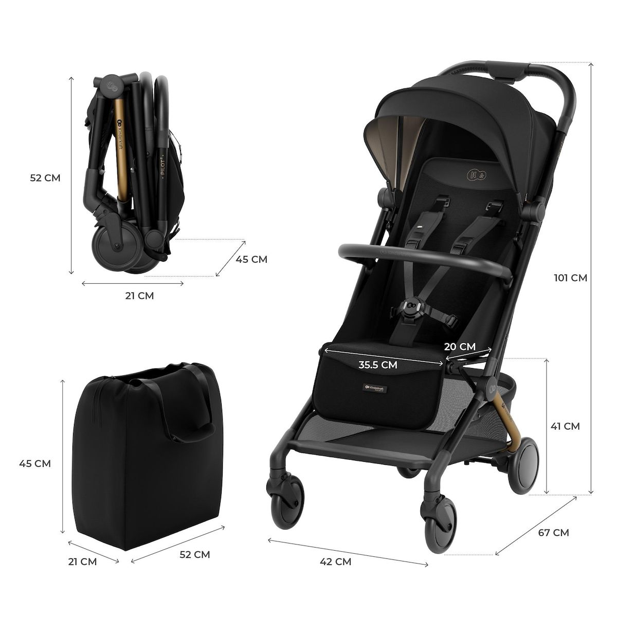 KINDERKRAFT Poussette compacte et facile à plier pour voyages et déplacements