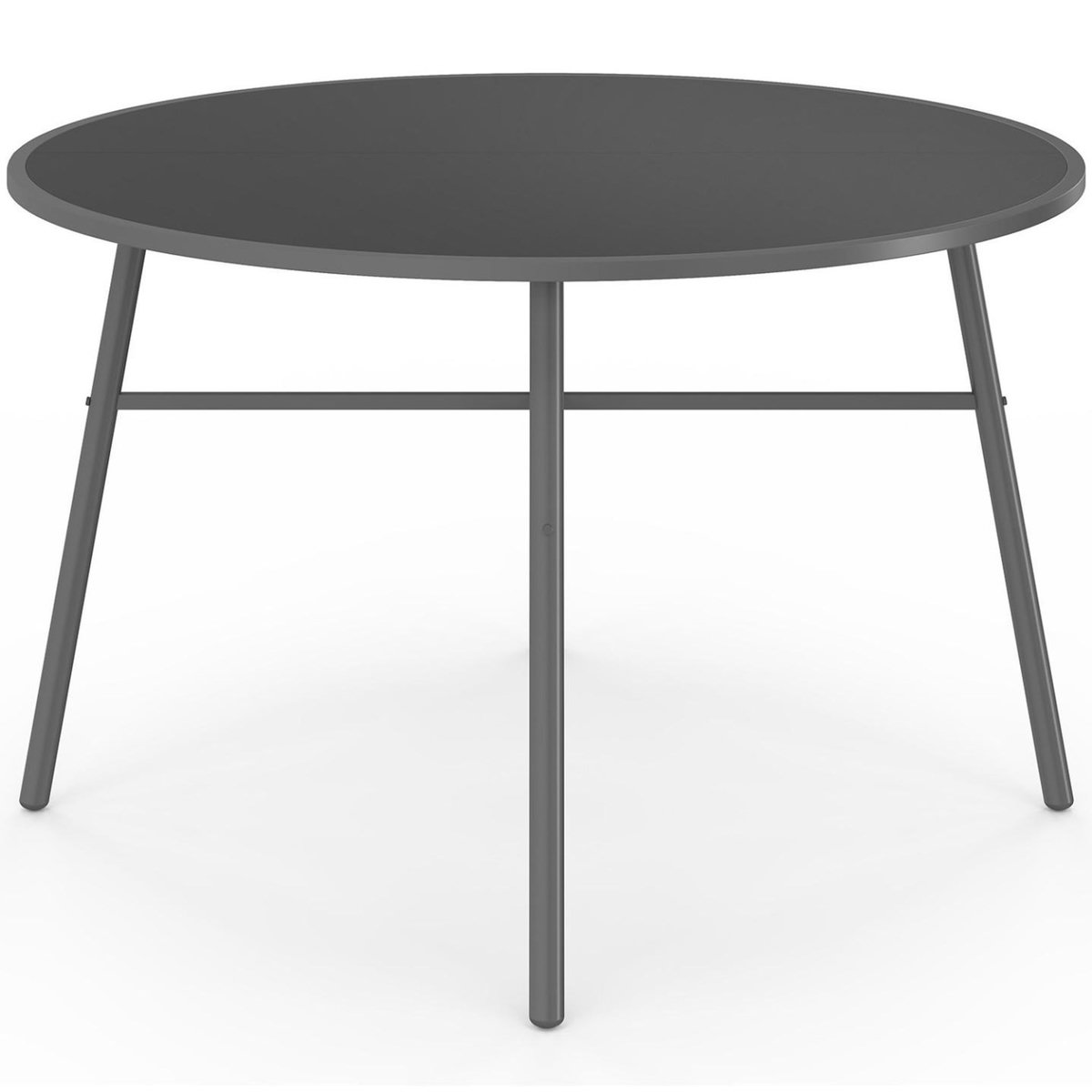 ID MARKET Salon de jardin MADRID table ronde 120 CM et 6 chaises empilables gris anthracite