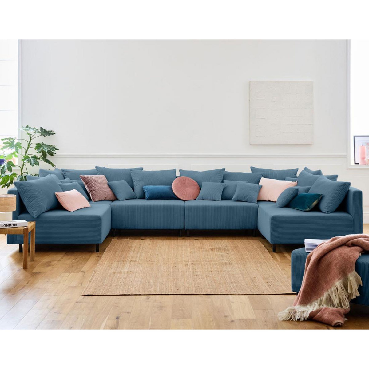 LISA DESIGN Edinburg - canapé modulable panoramique 6 places - en velours côtelé