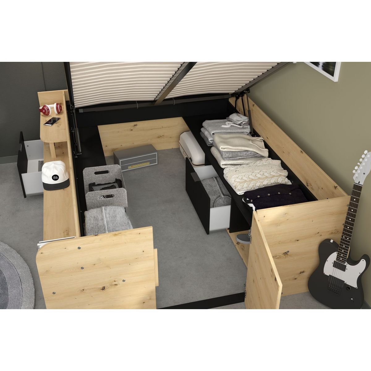 Lit coffre double avec rangement 140x190/200cm KING