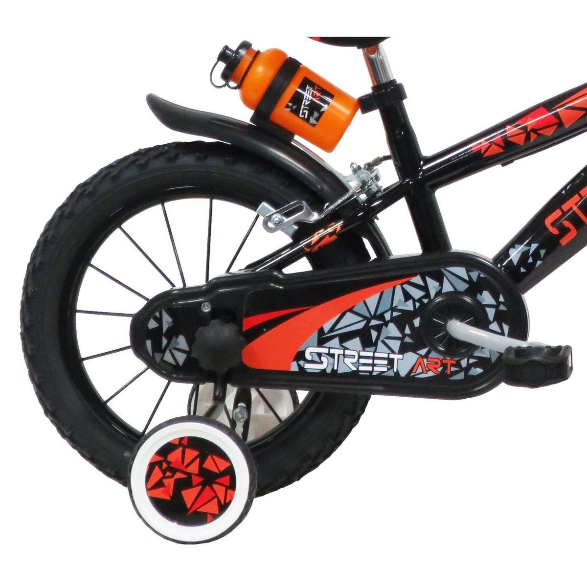 Vélo enfant - Modèle 14'' Street Art  pour enfant de 95/110 cm avec stabilisateurs - Plaque décorative avant - Porte bidon - 2 freins