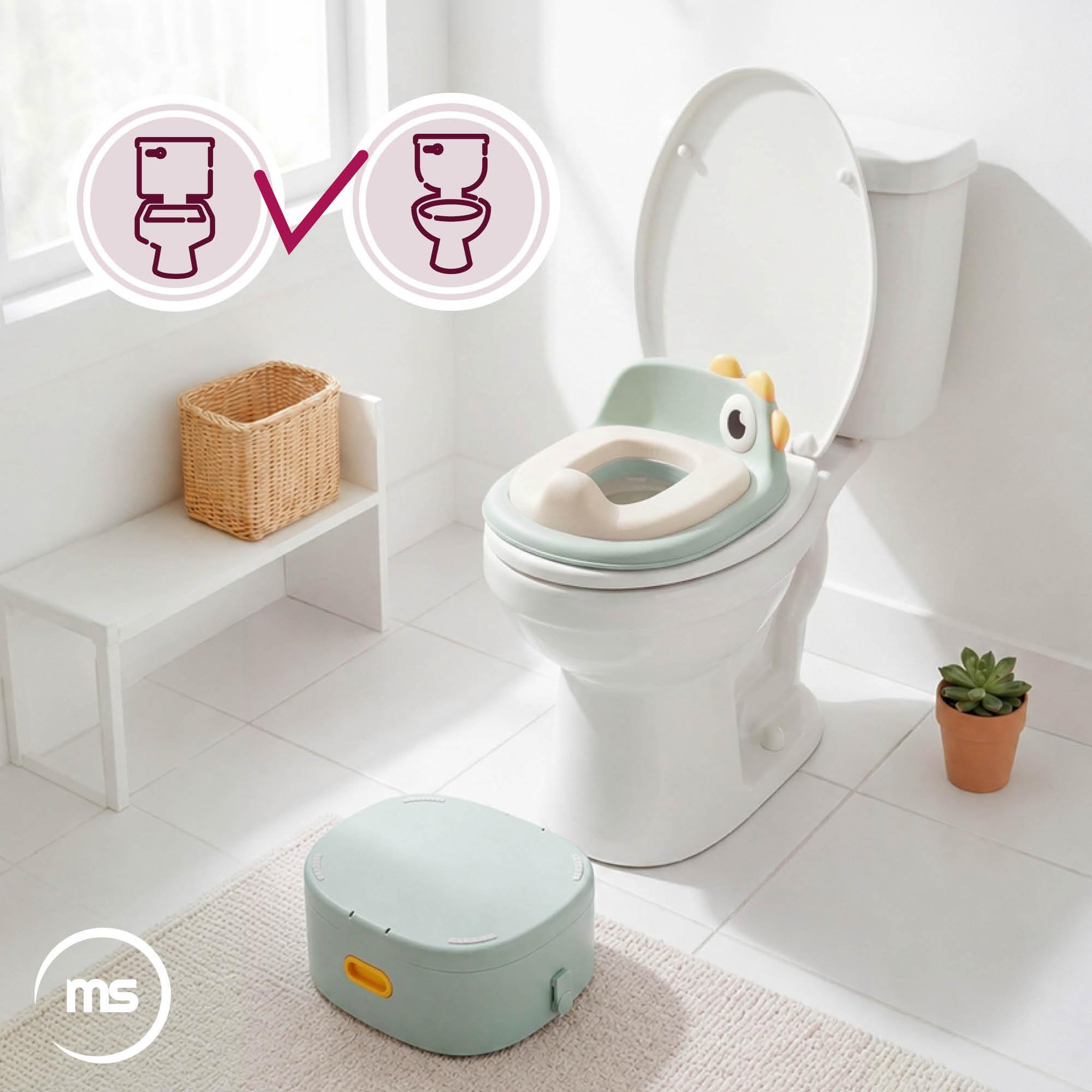 Voir la diapositive 4 : MOBY SYSTEM Pot Évolutif 3 en 1 Réducteur Toilet Marchepied Désign Poussin Moby-System
