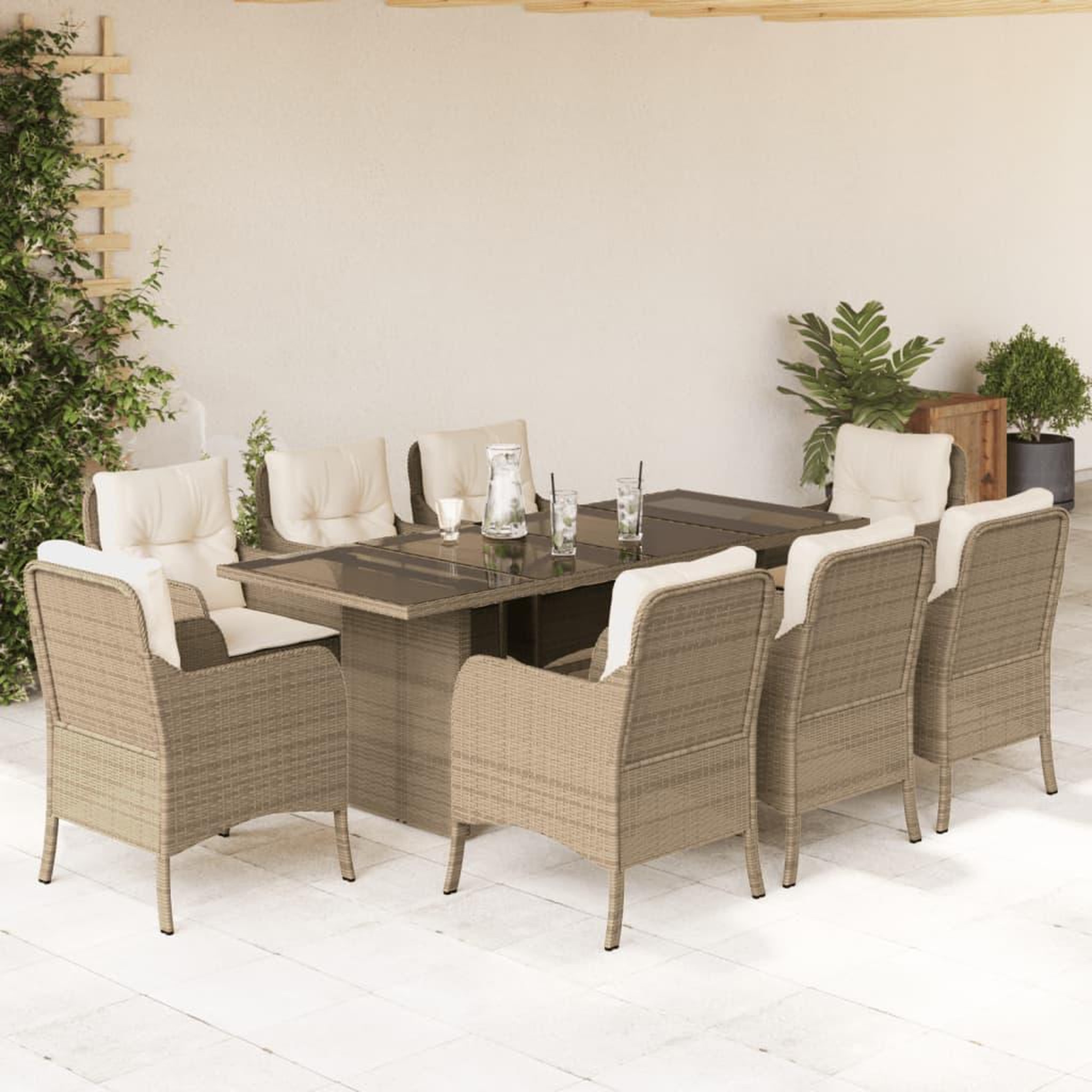 VIDAXL Ensemble a manger de jardin et coussins 9 pcs beige Poly rotin