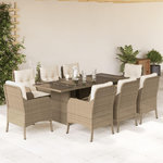 VIDAXL Ensemble a manger de jardin et coussins 9 pcs beige Poly rotin