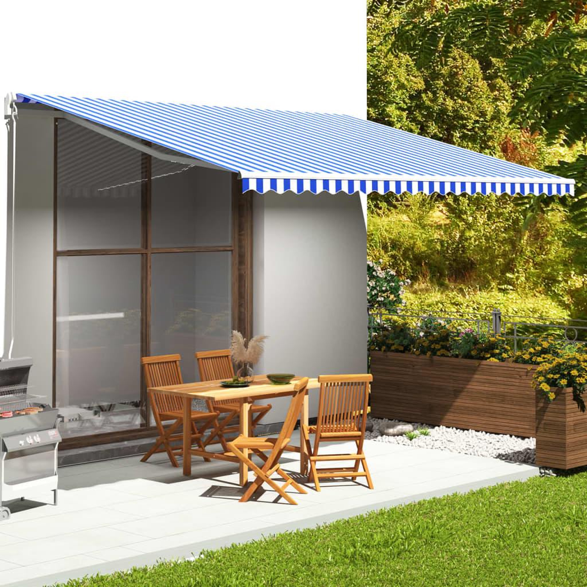 Voir la diapositive 1 : VIDAXL Tissu de remplacement pour auvent Bleu et blanc 5x3,5 m