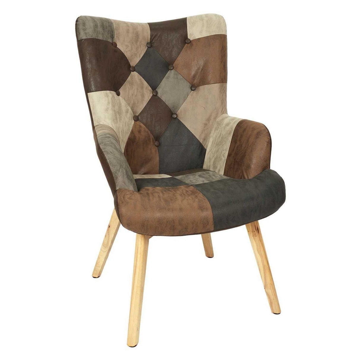 The Home Deco Factory Fauteuil de salon scandi en patchwork Helsinki