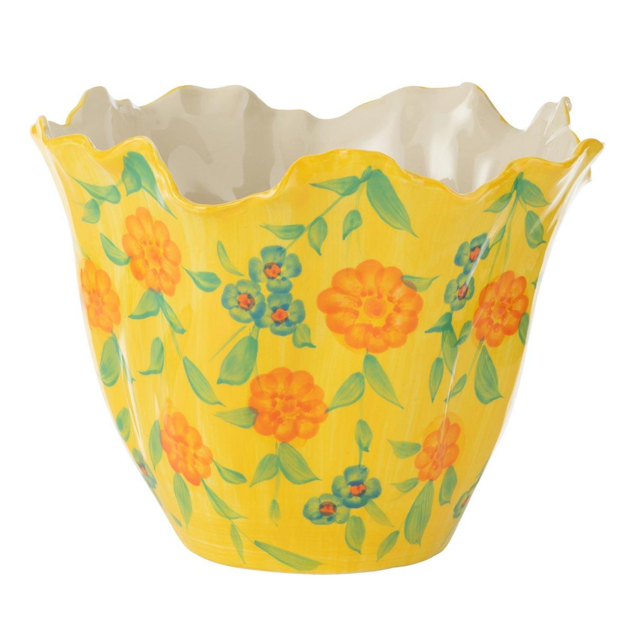 J-LINE Vase déco fleurs en argile  alegria  32cm jaune