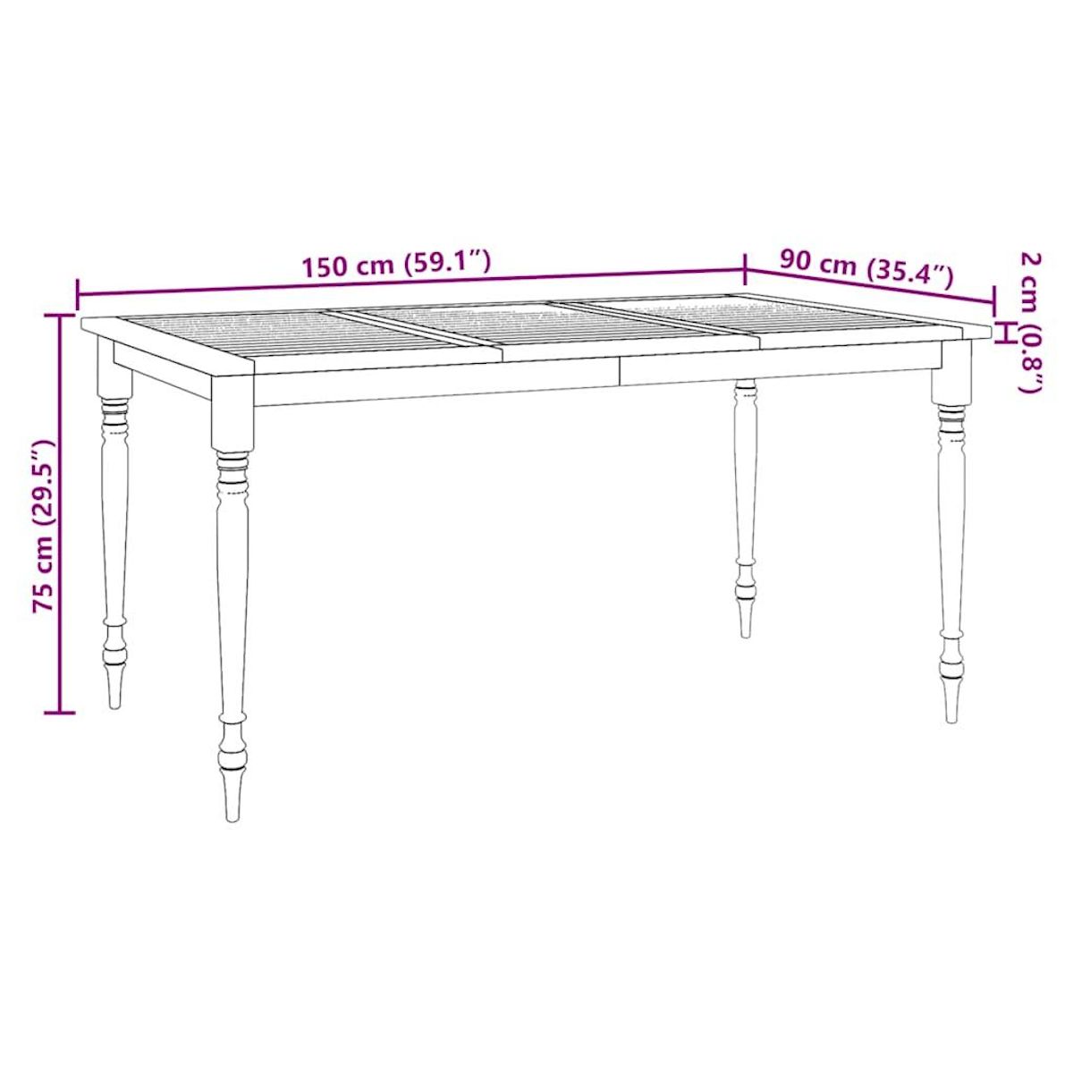 VIDAXL Table Batavia 150x90x75 cm Bois de teck solide
