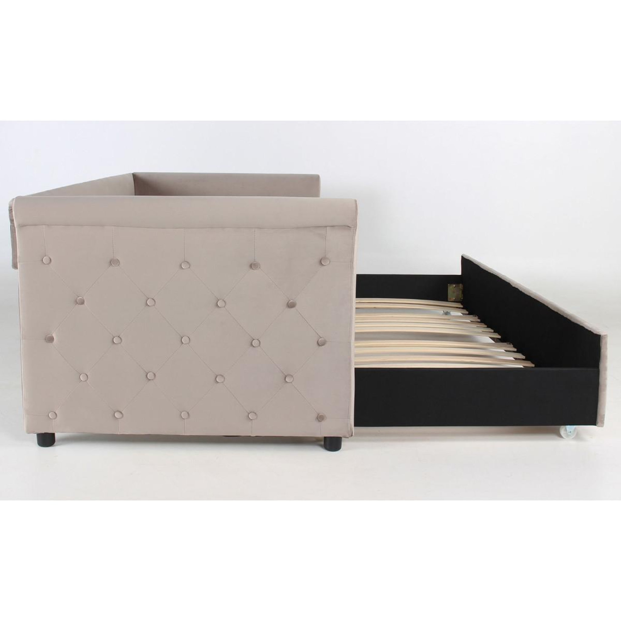 Voir la diapositive 5 : Paris Prix Lit gigogne capitonné  antille  90x190cm taupe