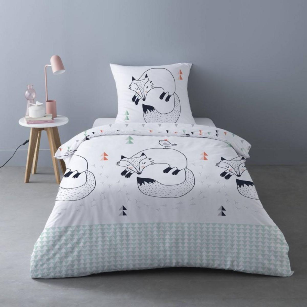 Dourev Housse de couette 140x200 LE LOUP + 1 taie 100% coton