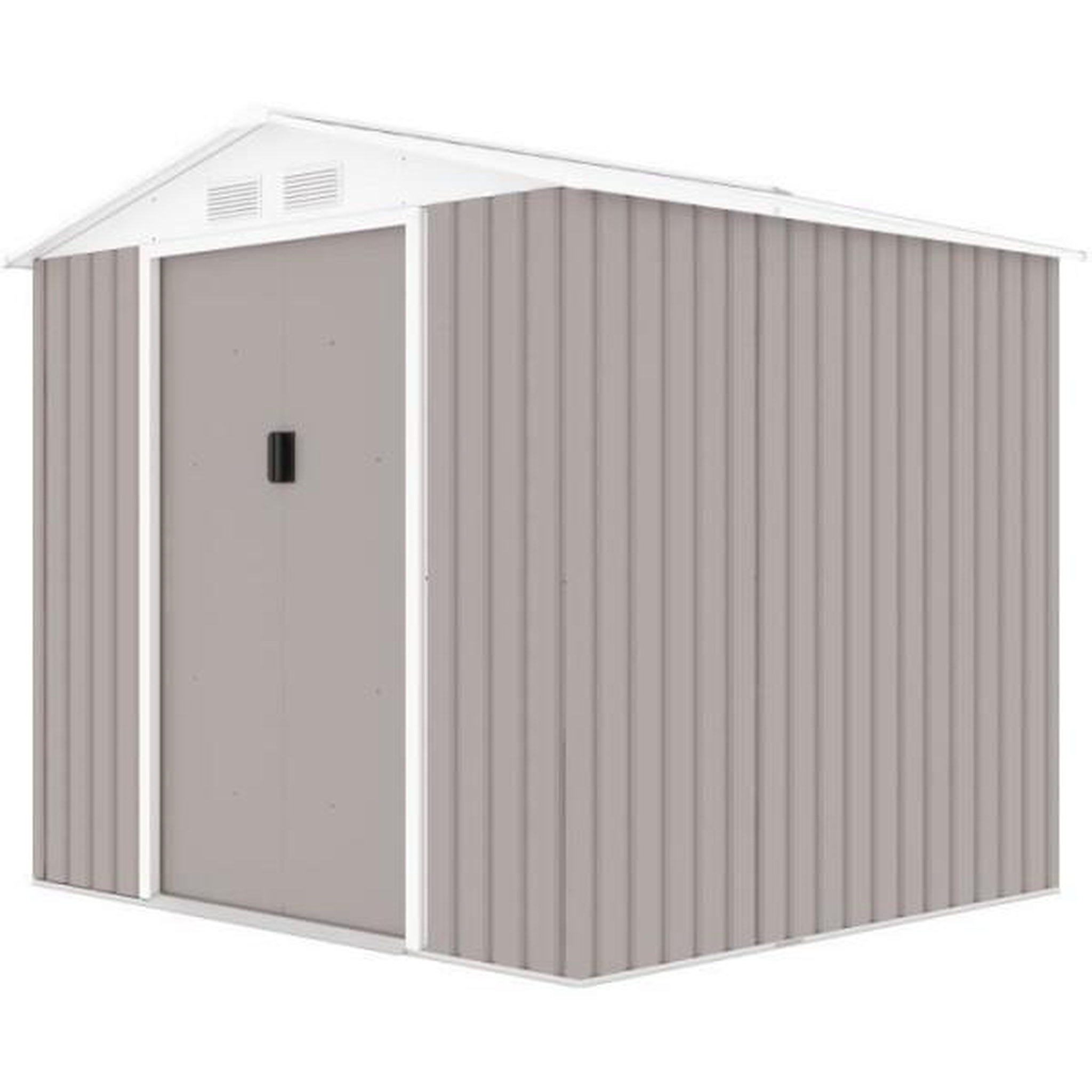 Voir la diapositive 3 : MARKET24 Abri de jardin en métal 4,07 m² - 213 x 191 x 195 cm - MARS - Kit d'ancrage inclus, 2 portes coulissantes - Taupe