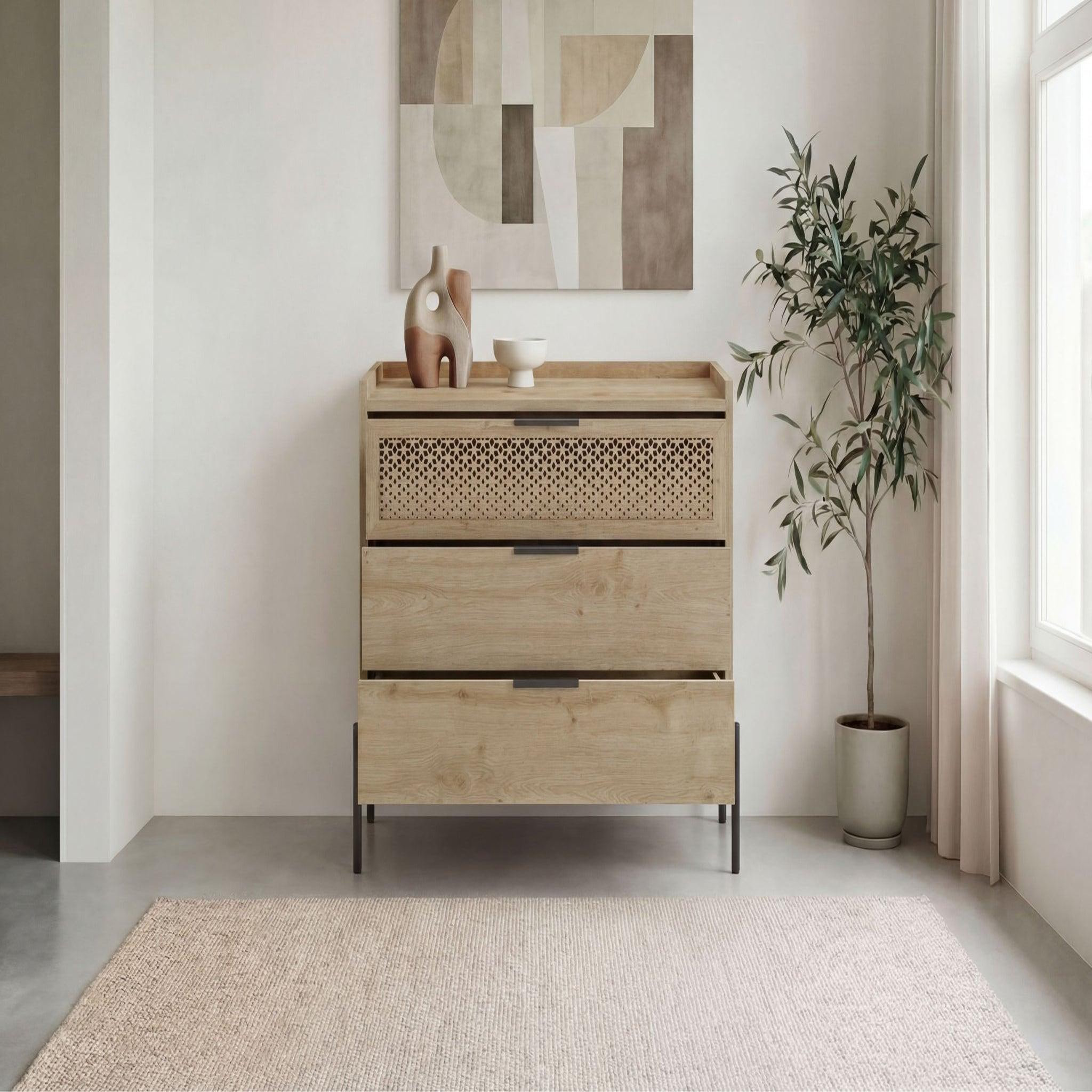 Voir la diapositive 5 : CASANOVA PARIS Stera - commode 3 tiroirs 94cm en mélamine - chêne clair