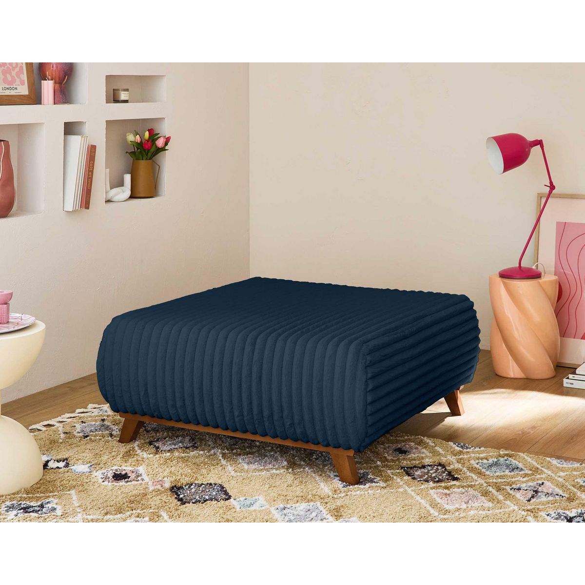 BEST MOBILIER Cristal - pouf modulable - 95 cm - en fausse fourrure côtelée