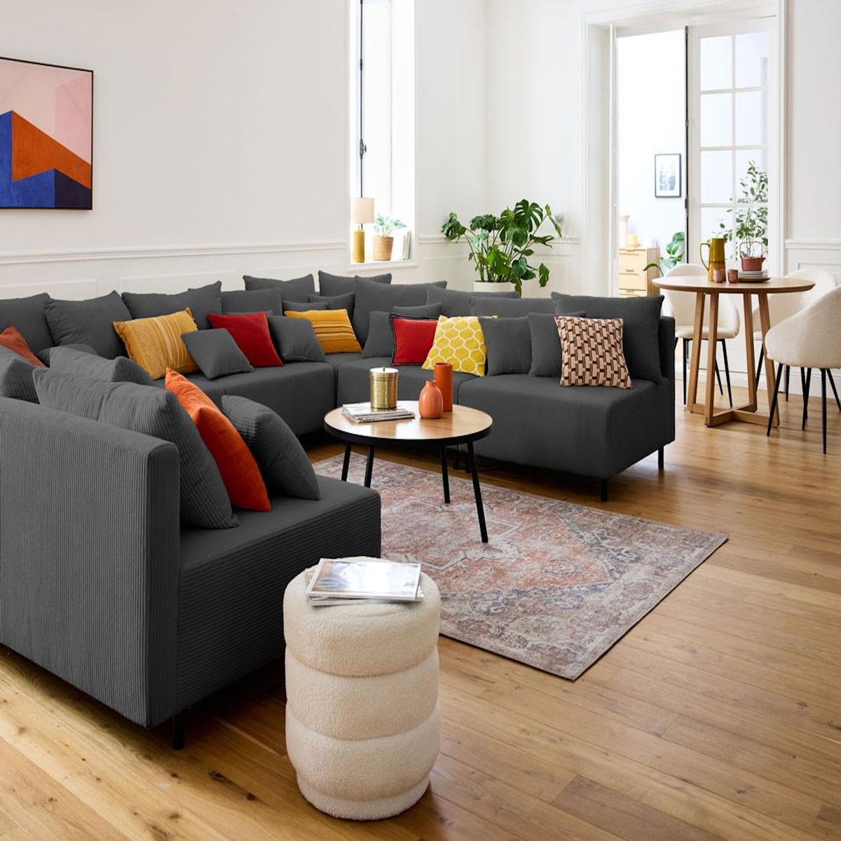 LISA DESIGN Edinburg - canapé modulable panoramique 8 places - en velours côtelé