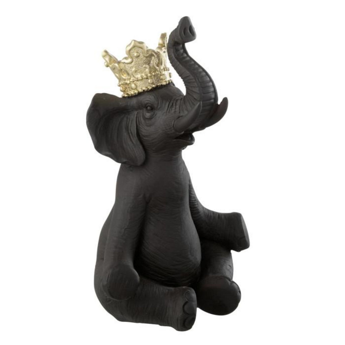 Paris Prix Statuette Éléphant Assis  Couronne  23cm Noir
