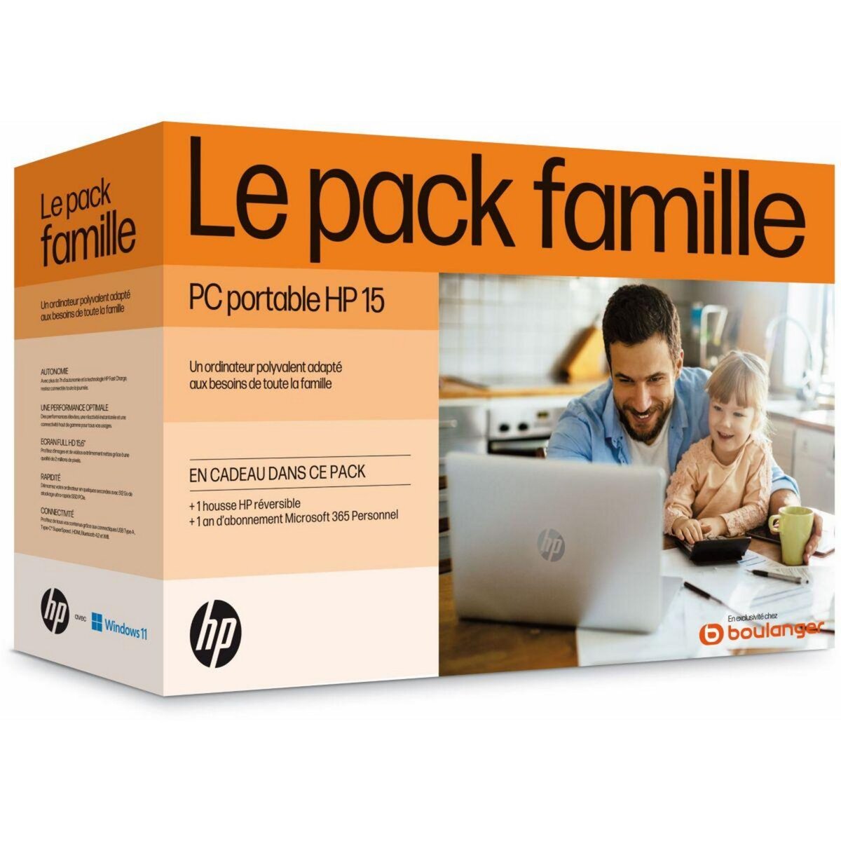 HP Ordinateur portable Pack Famille 15s-fq5024nf +Housse +MS365
