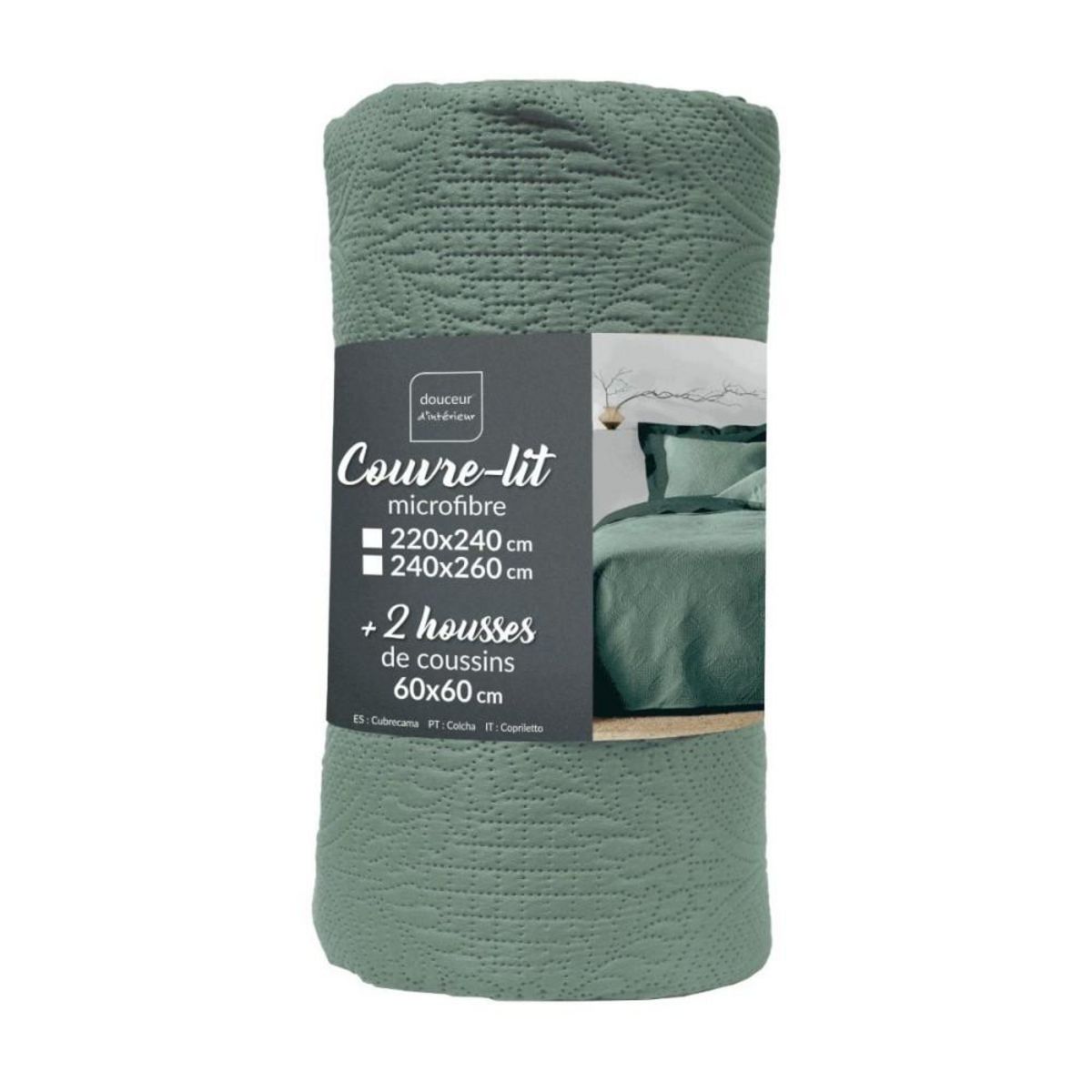 Douceur d'Intérieur Couvre-lit 2 personnes microfibre 220x240  + 2 housses de coussins